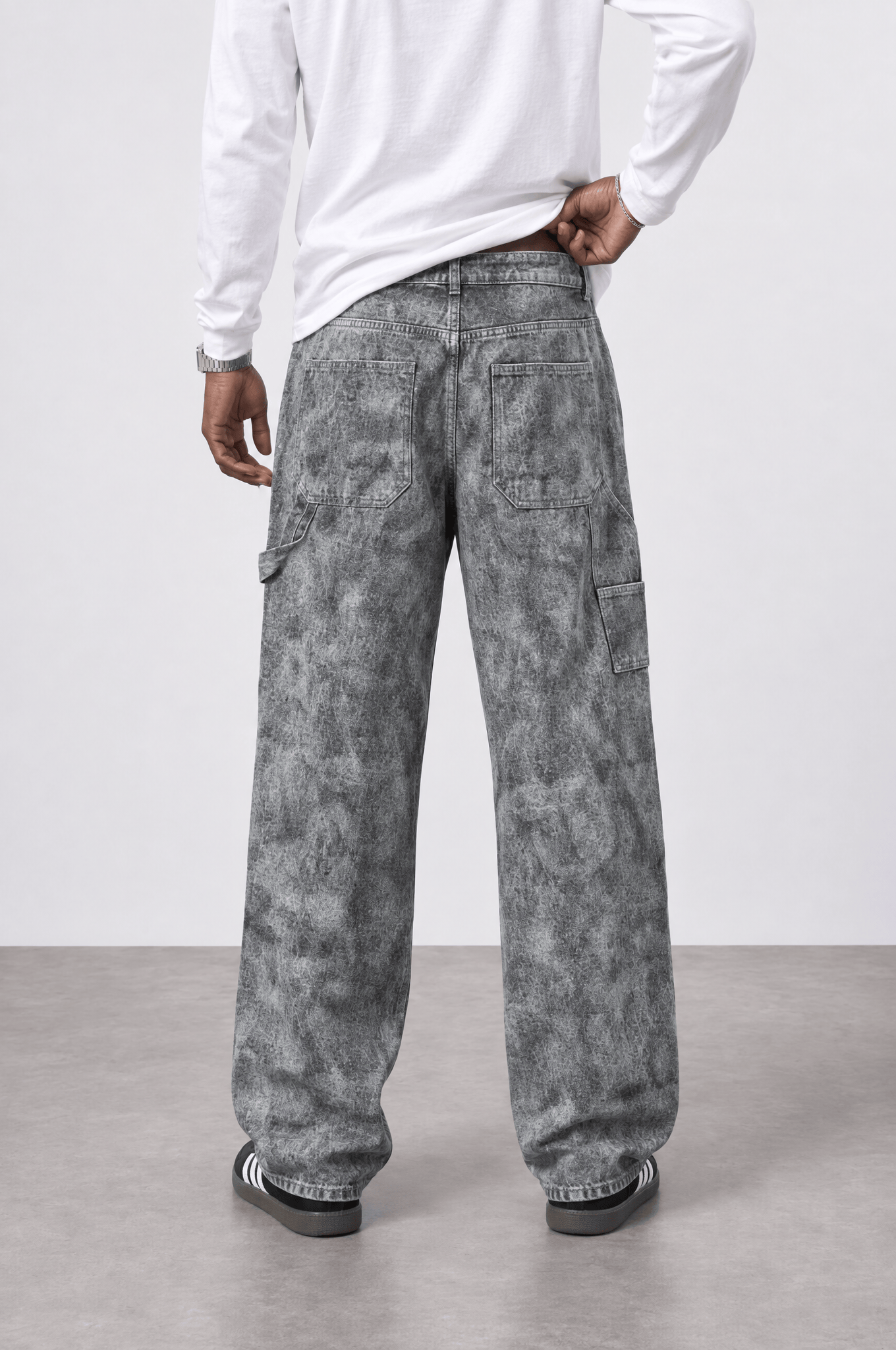 Erkek Yıkamalı Carpenter Baggy Jean Füme