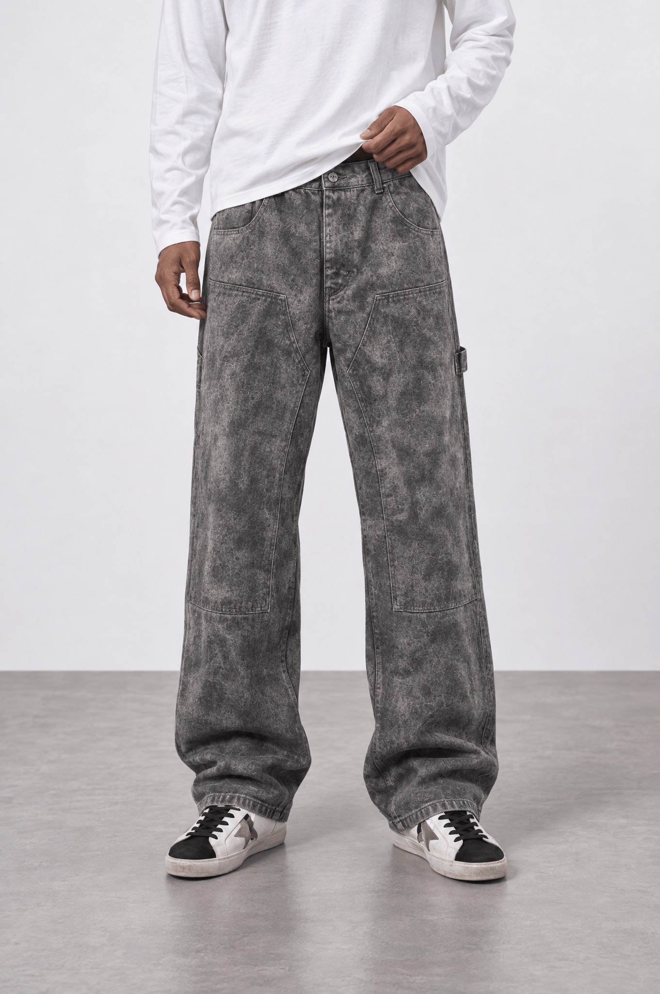 Erkek Yıkamalı Carpenter Baggy Jean Kahve