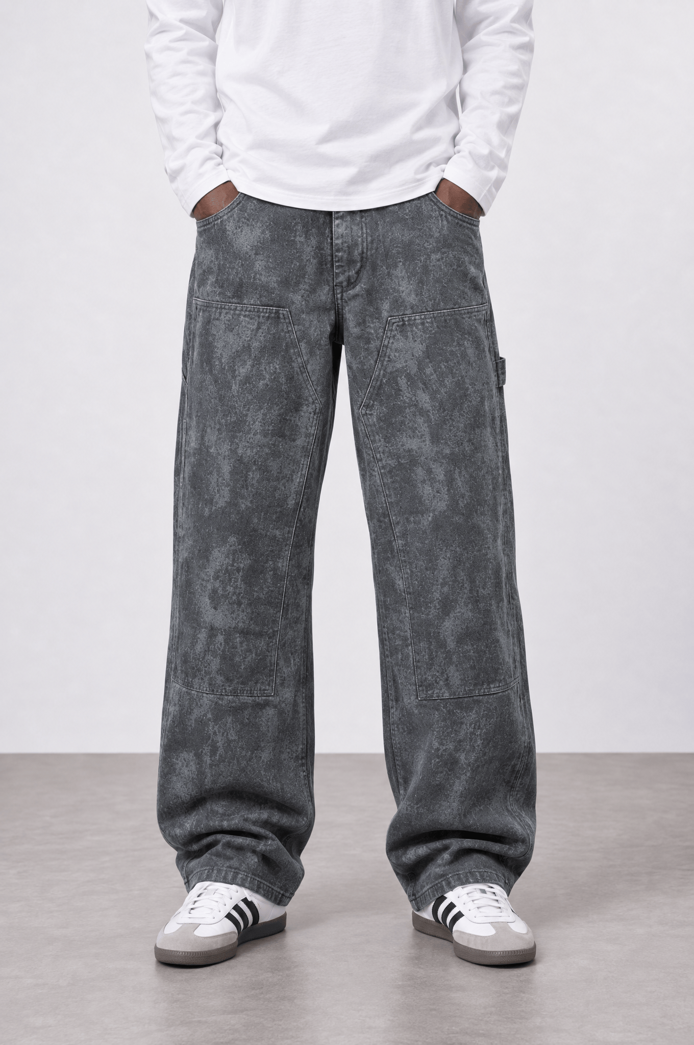 Erkek Yıkamalı Carpenter Baggy Jean Siyah