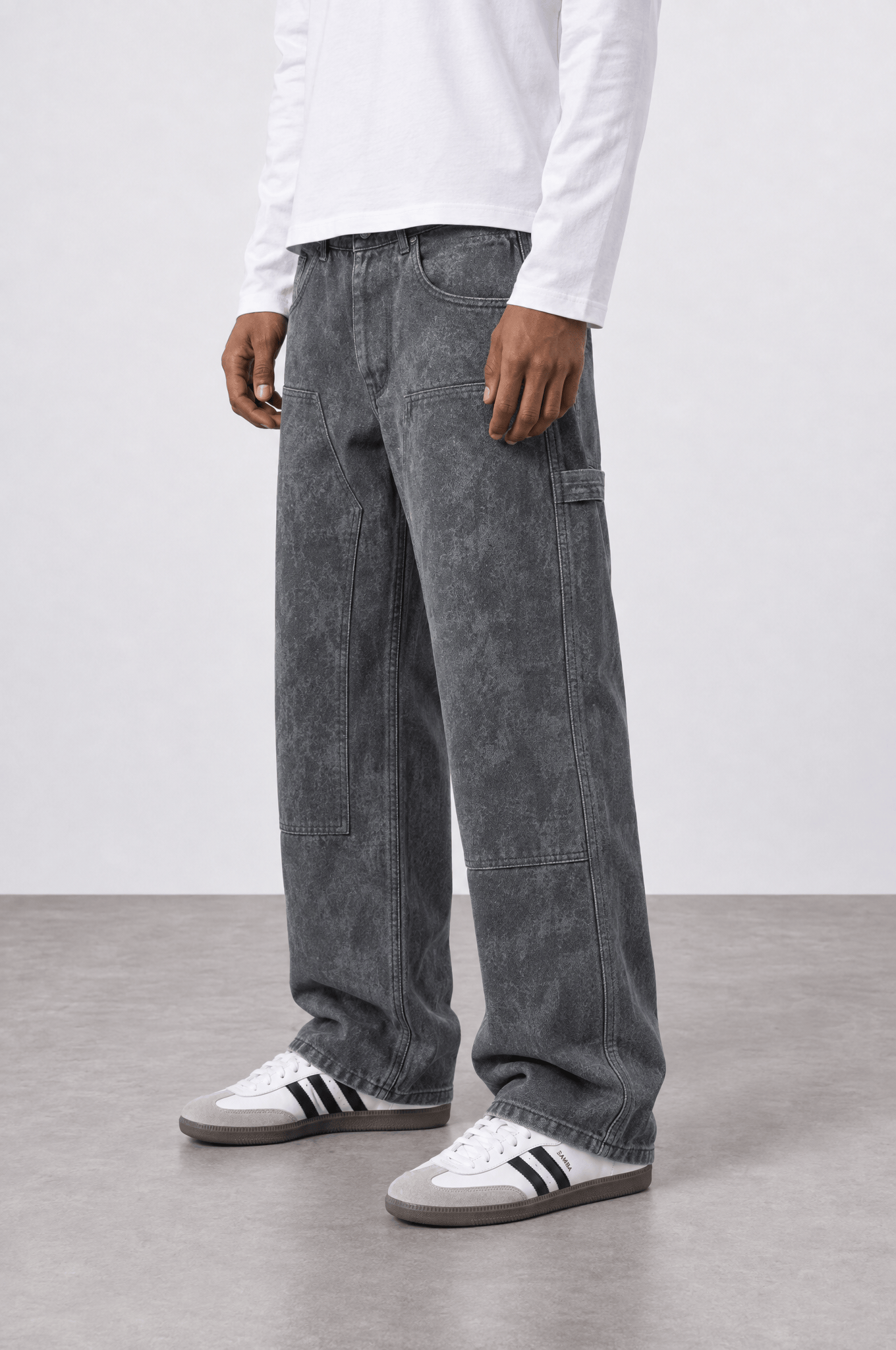 Erkek Yıkamalı Carpenter Baggy Jean Siyah