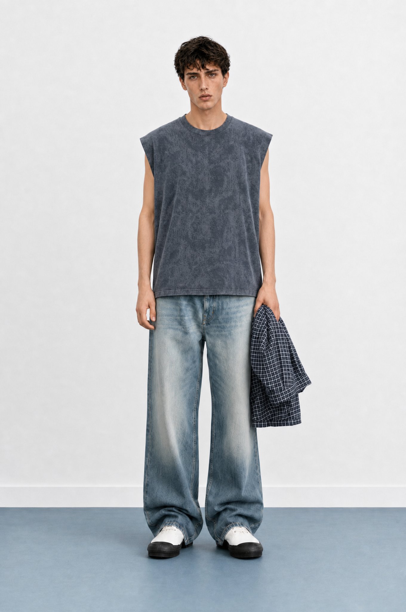 Erkek Yıkamalı Tank Top Atlet Füme