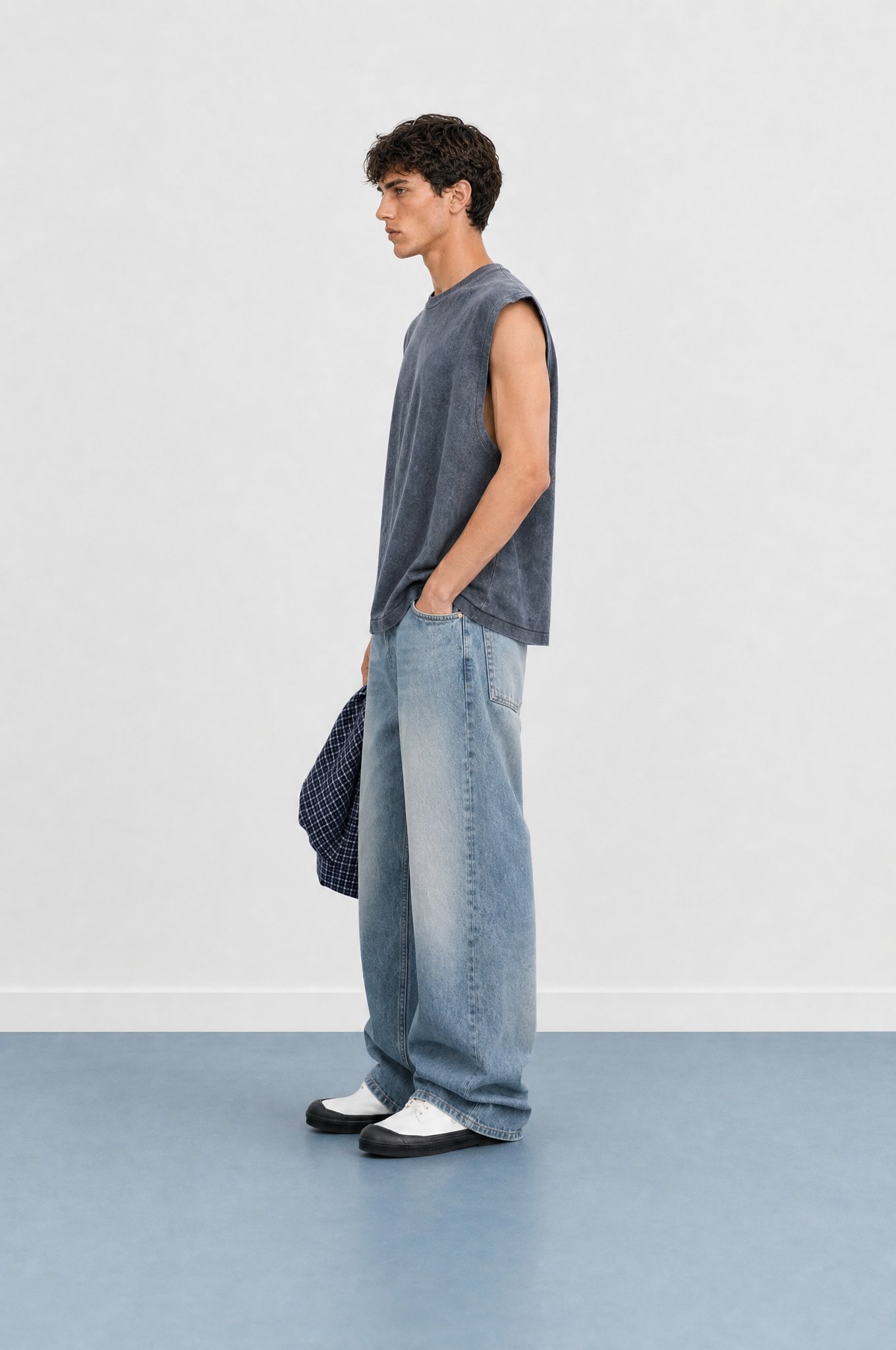 Erkek Yıkamalı Tank Top Atlet Füme