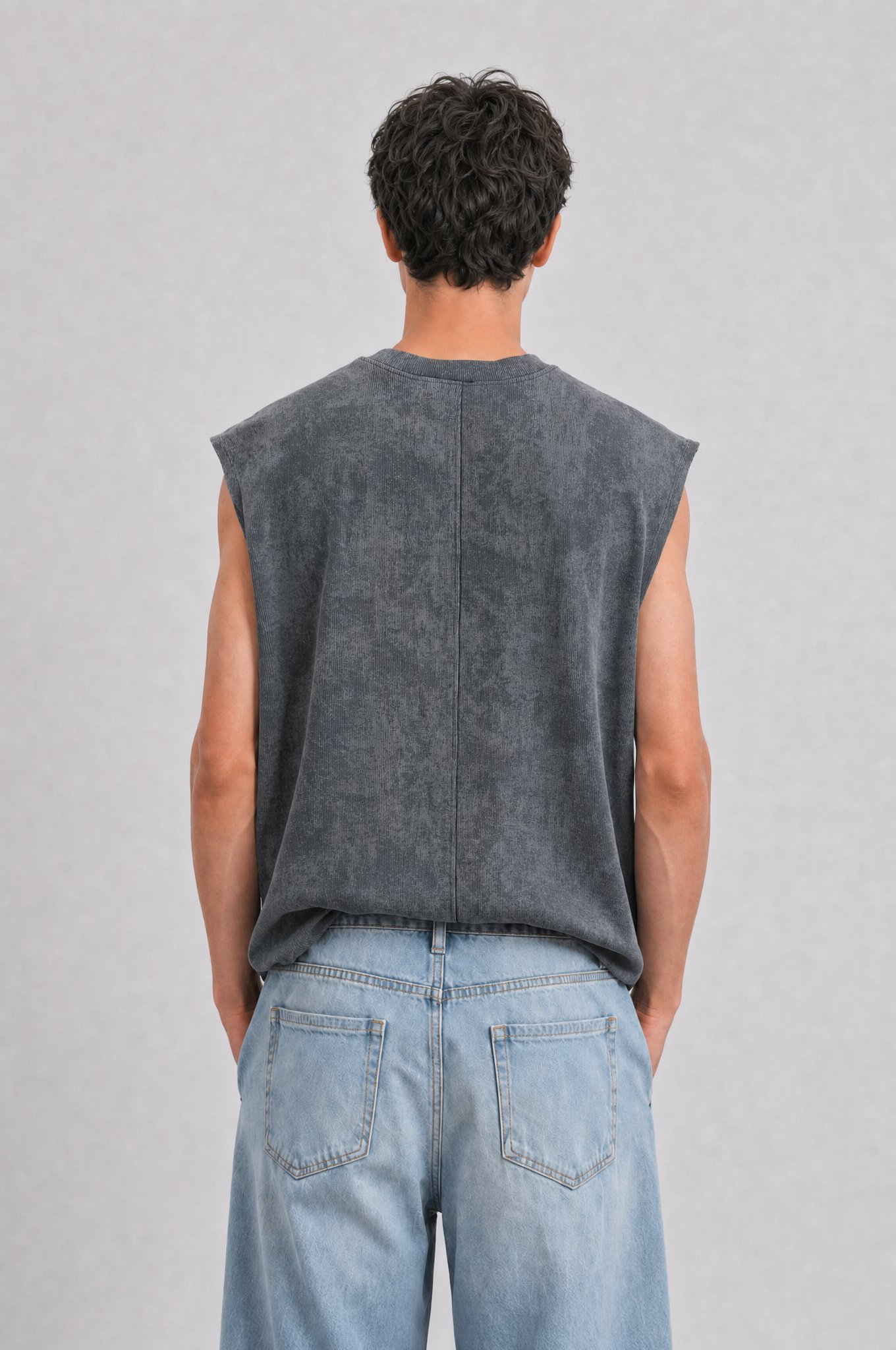 Erkek Yıkamalı Tank Top Atlet Füme