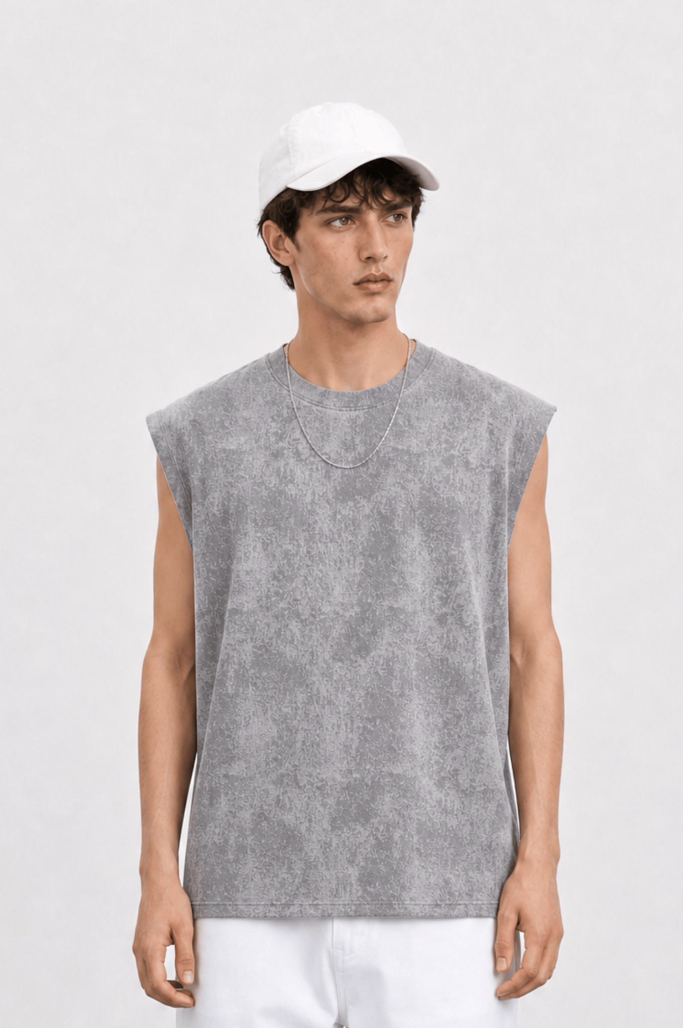Erkek Yıkamalı Tank Top Atlet Gri