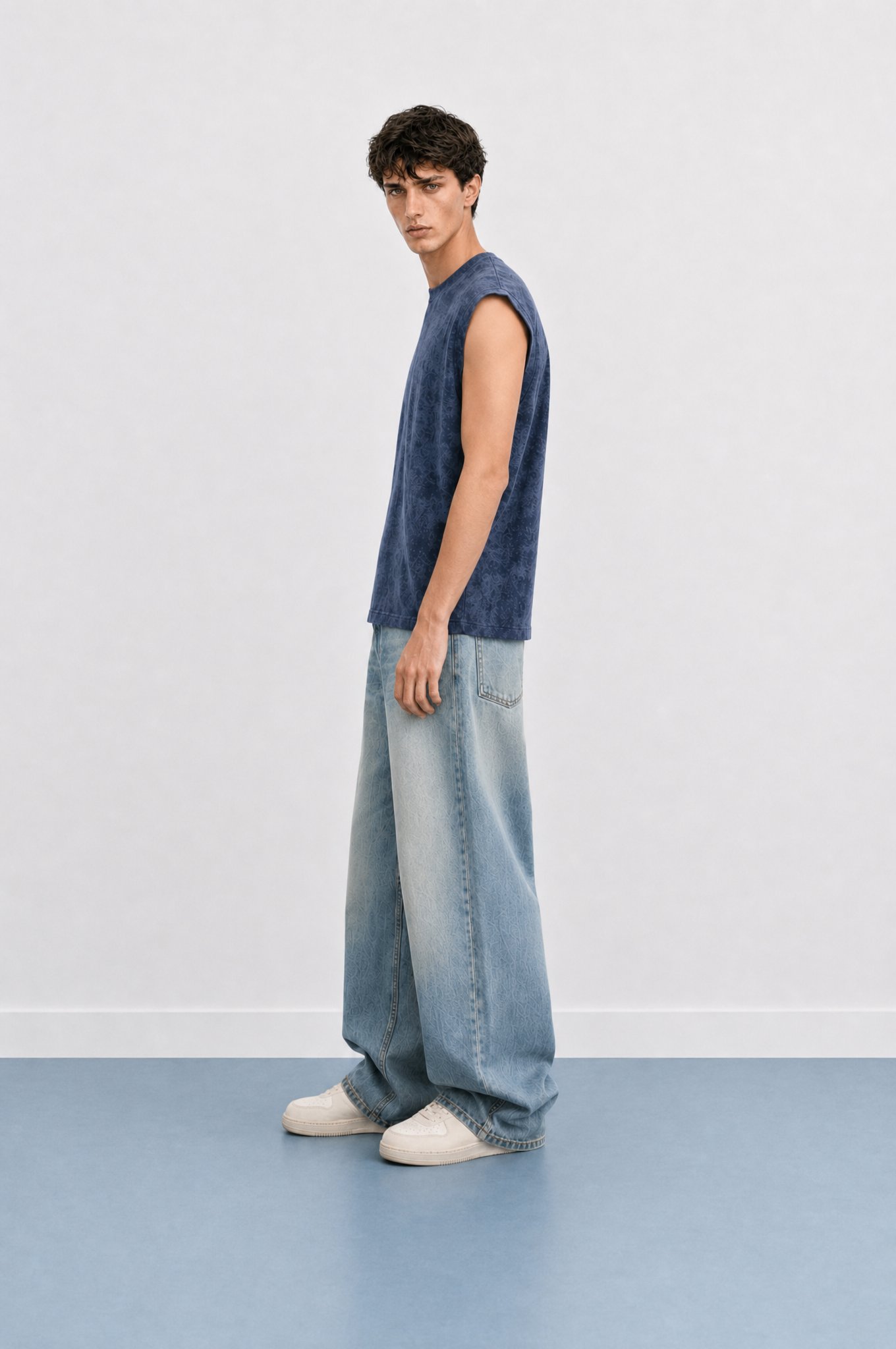 Erkek Yıkamalı Tank Top Atlet Lacivert
