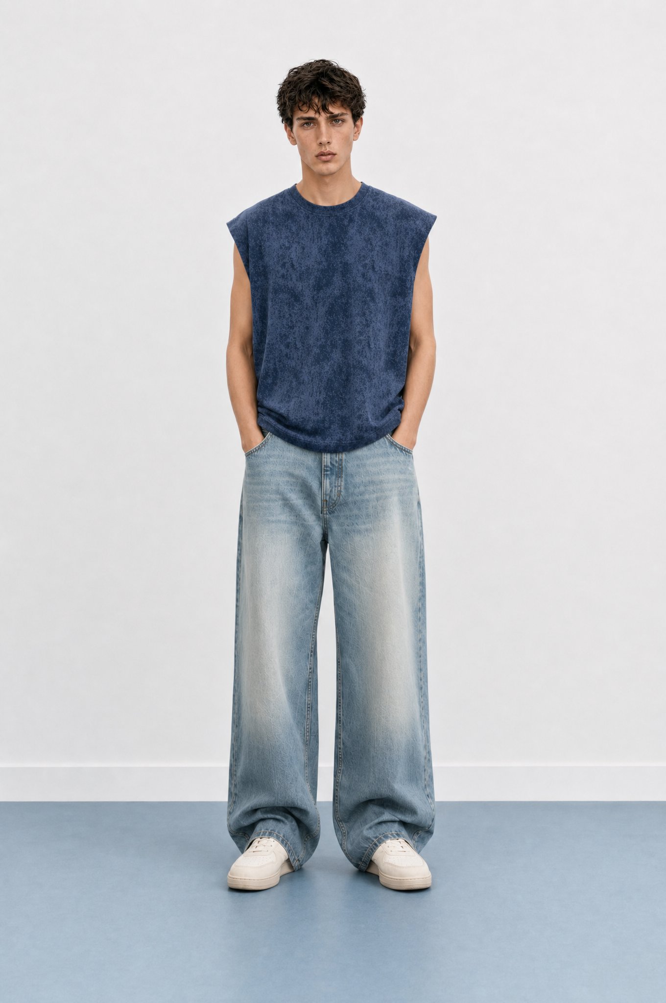 Erkek Yıkamalı Tank Top Atlet Lacivert