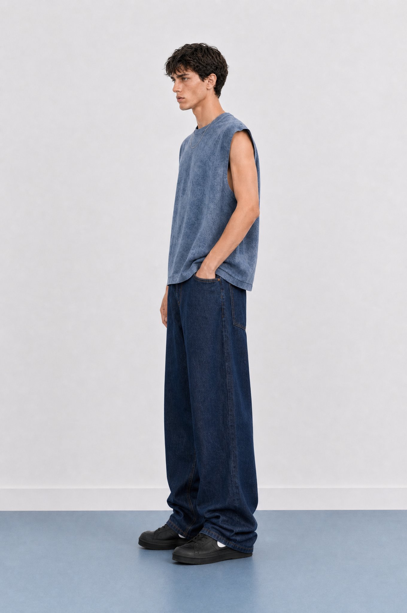 Erkek Yıkamalı Tank Top Atlet Petrol