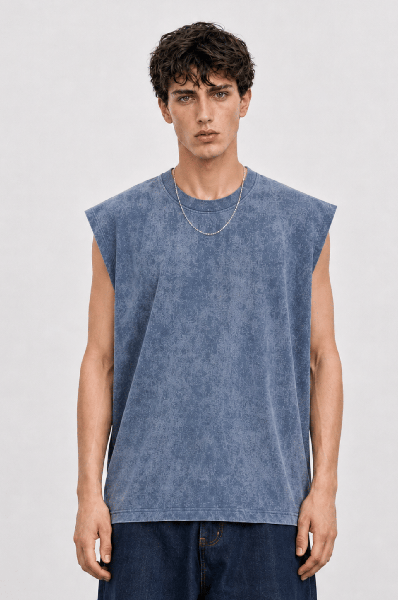 Erkek Yıkamalı Tank Top Atlet Petrol