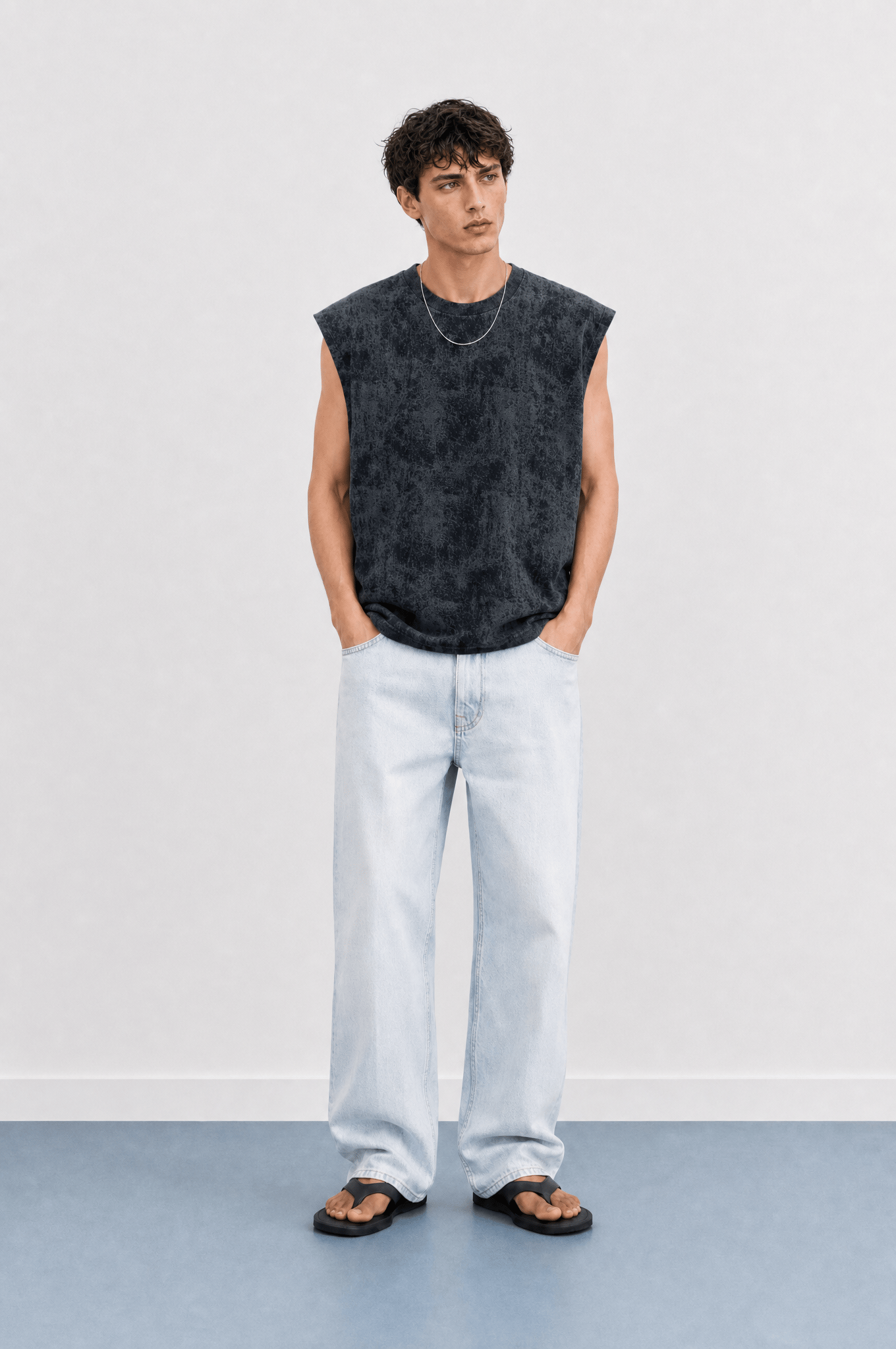 Erkek Yıkamalı Tank Top Atlet Siyah