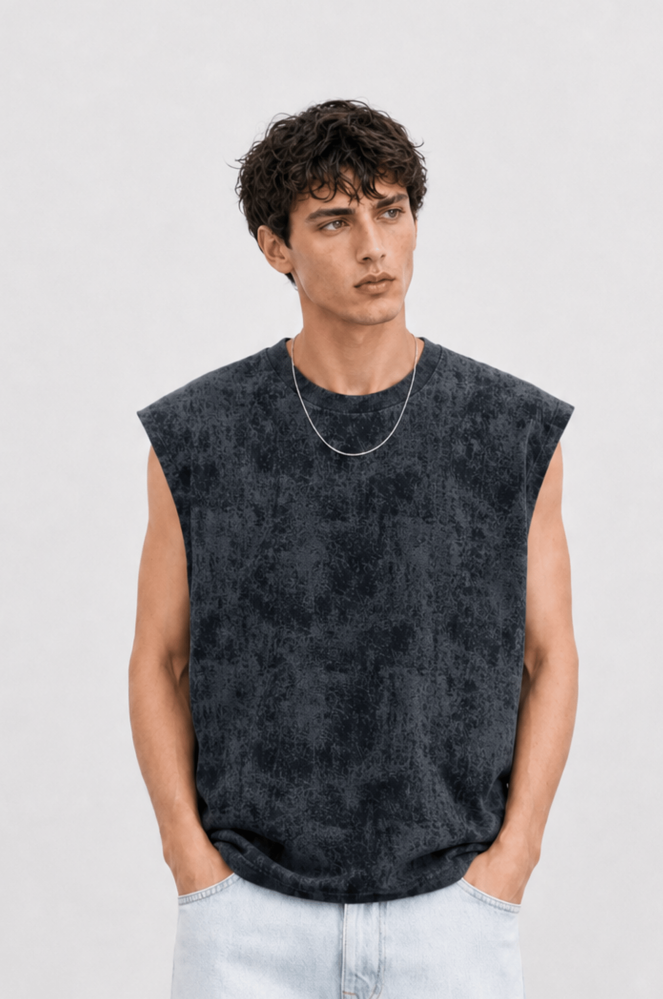 Erkek Yıkamalı Tank Top Atlet Siyah