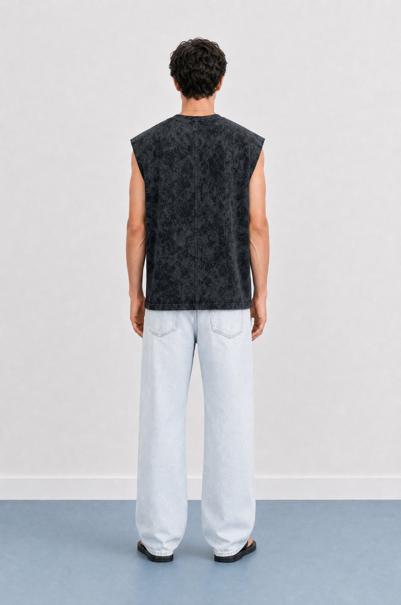 Erkek Yıkamalı Tank Top Atlet Siyah