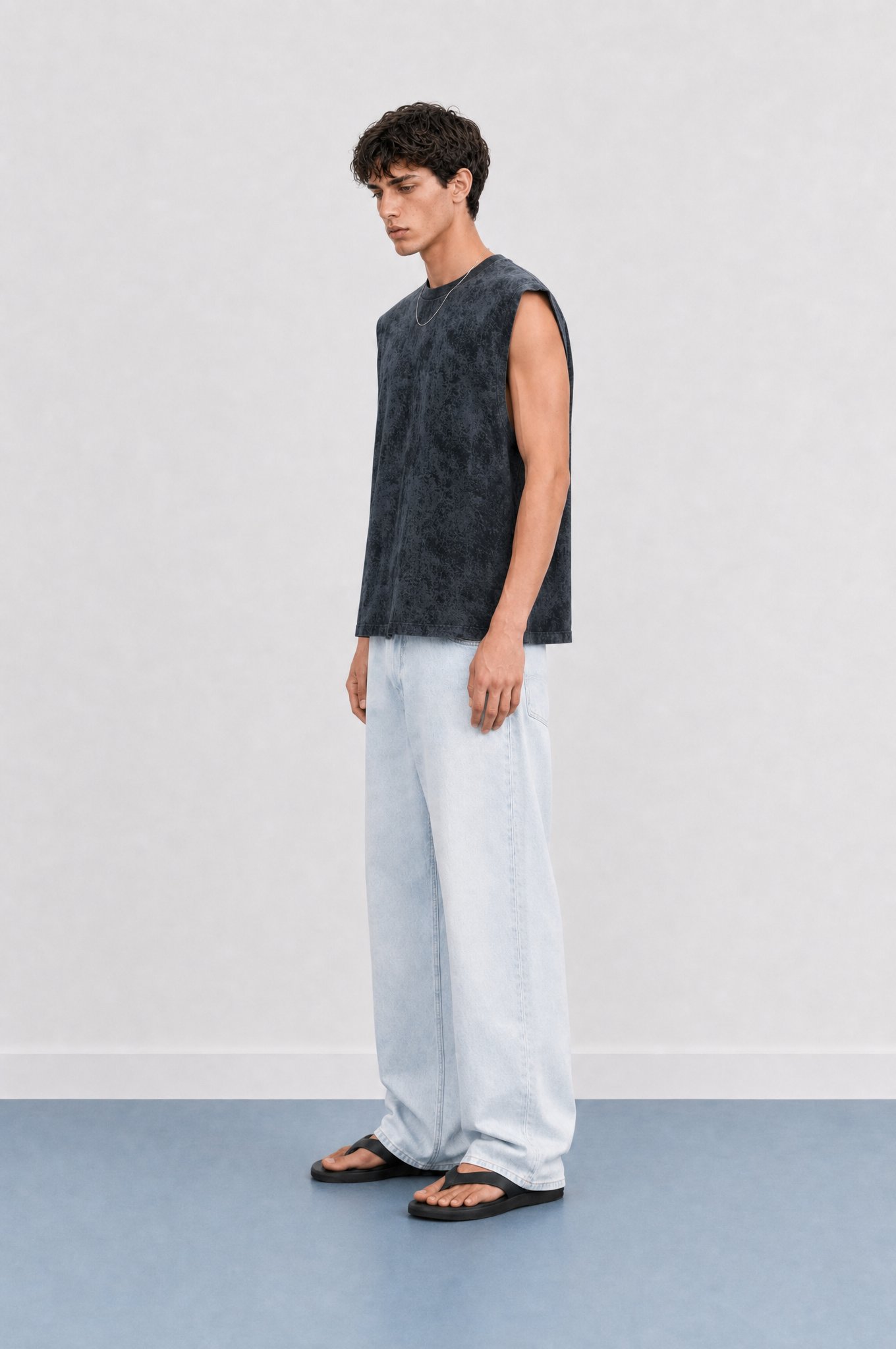 Erkek Yıkamalı Tank Top Atlet Siyah