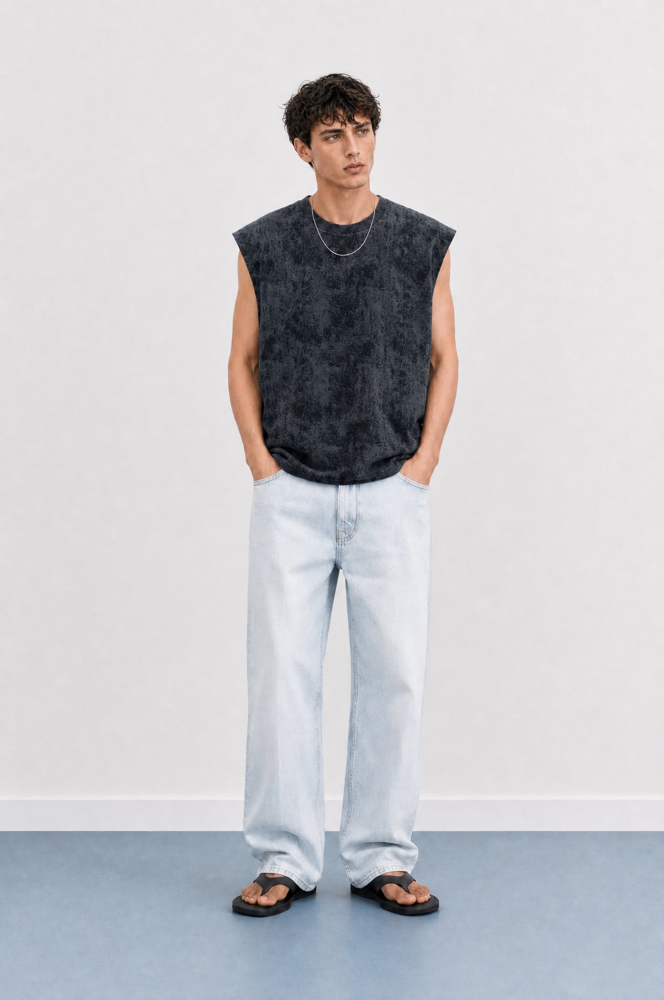 Erkek Yıkamalı Tank Top Atlet Siyah