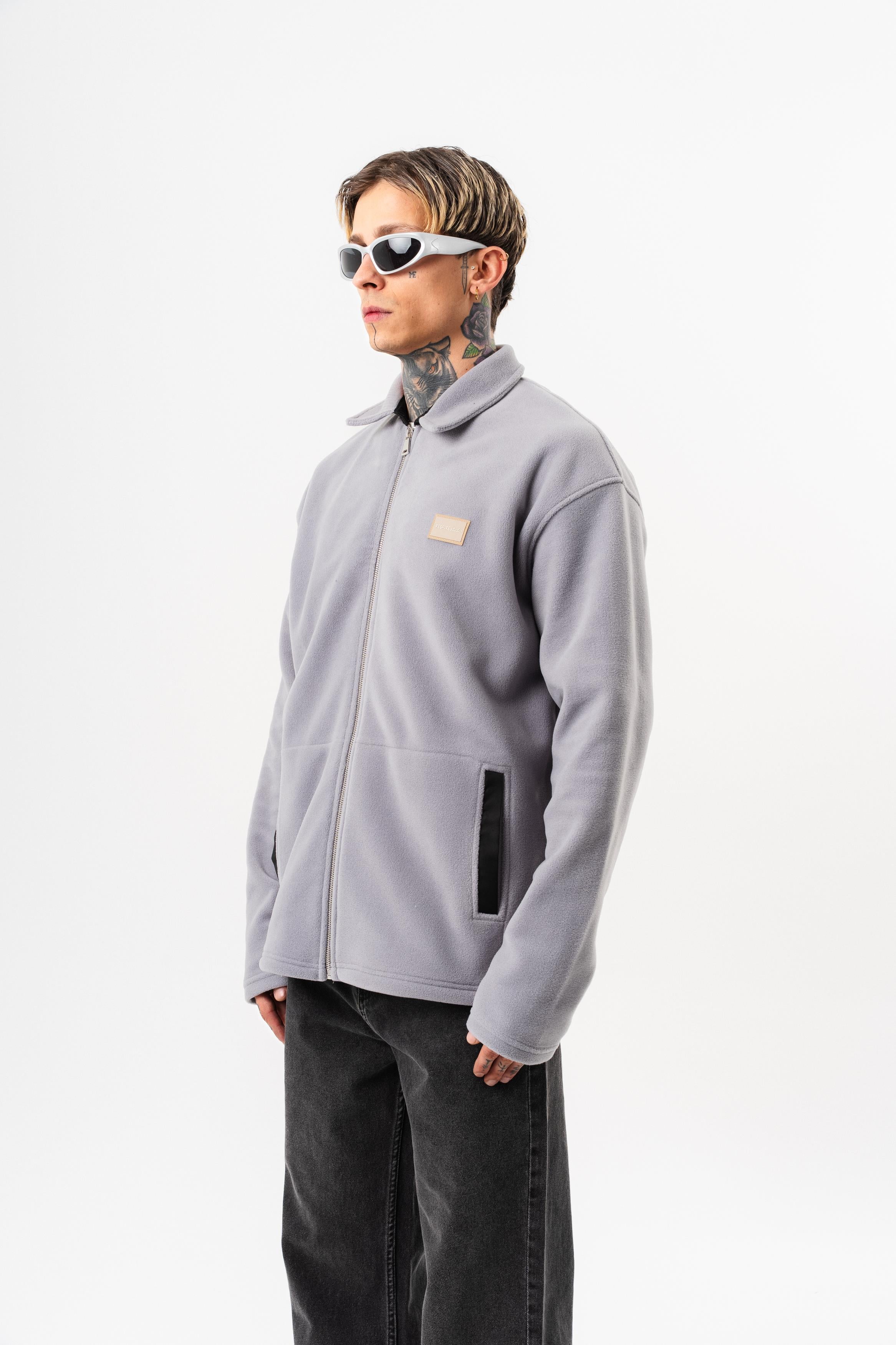 Erkek Zip Oversize Polar Ceket Gri