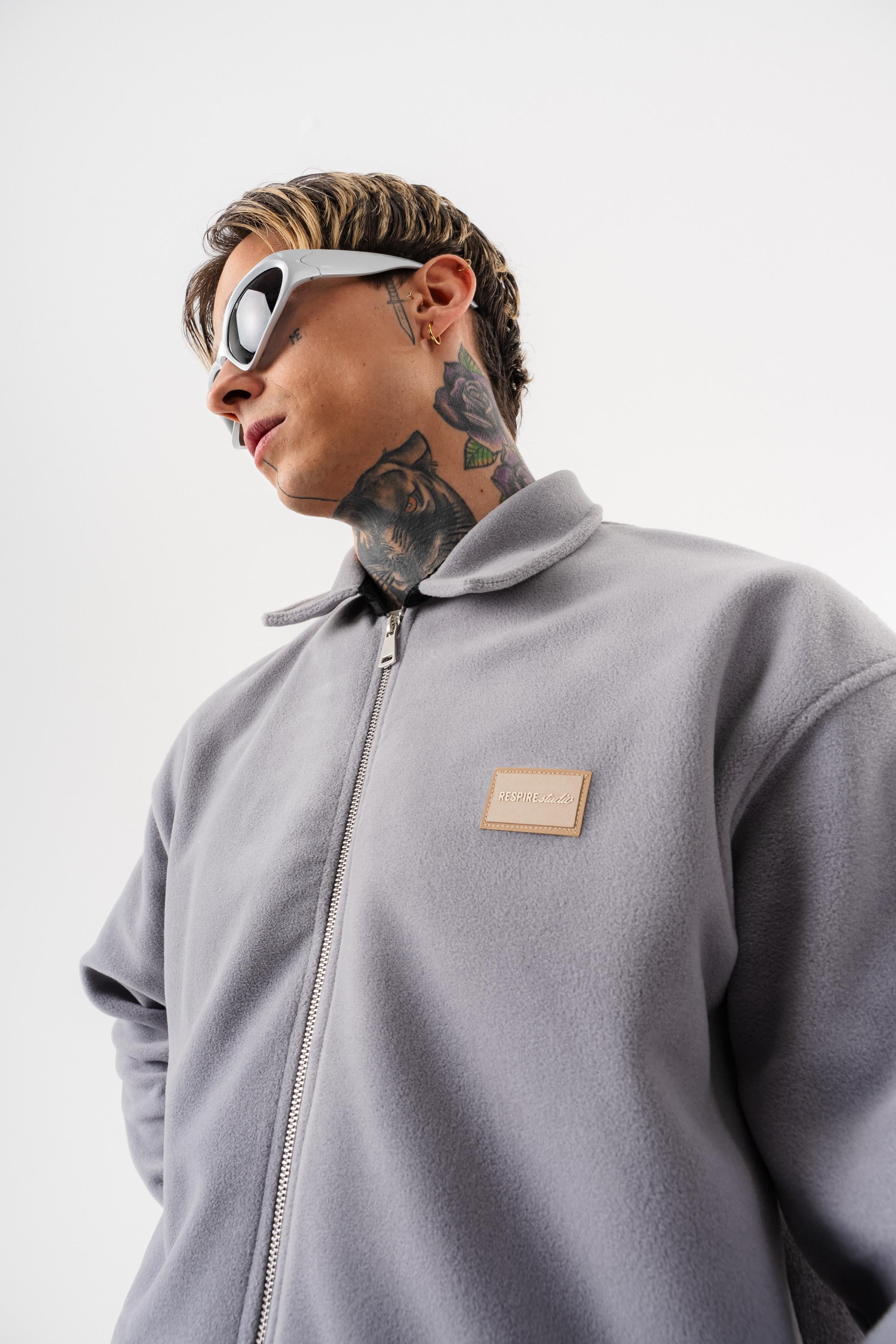 Erkek Zip Oversize Polar Ceket Gri