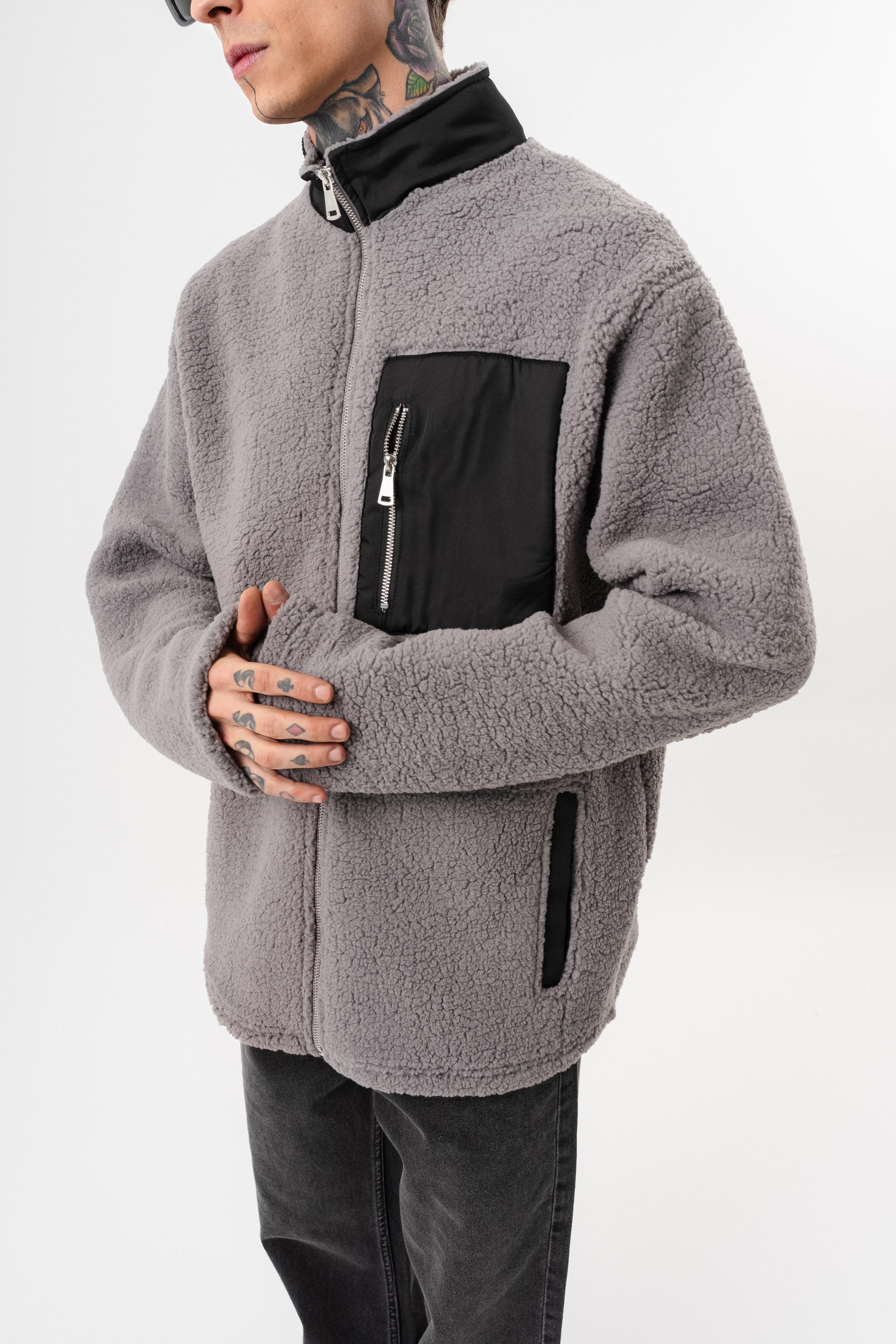 Erkek Zip Oversize Teddy Ceket Gri