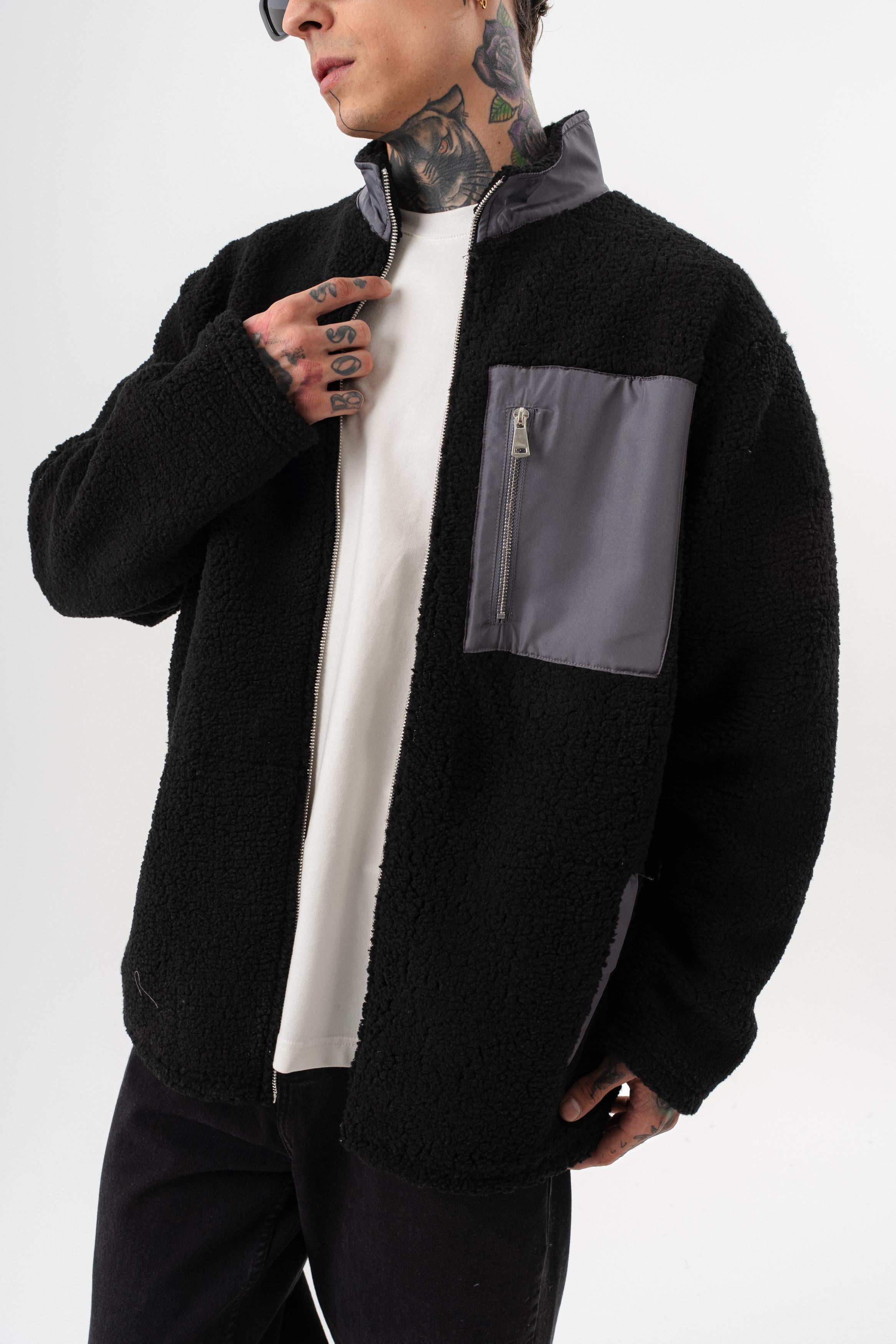 Erkek Zip Oversize Teddy Ceket Siyah