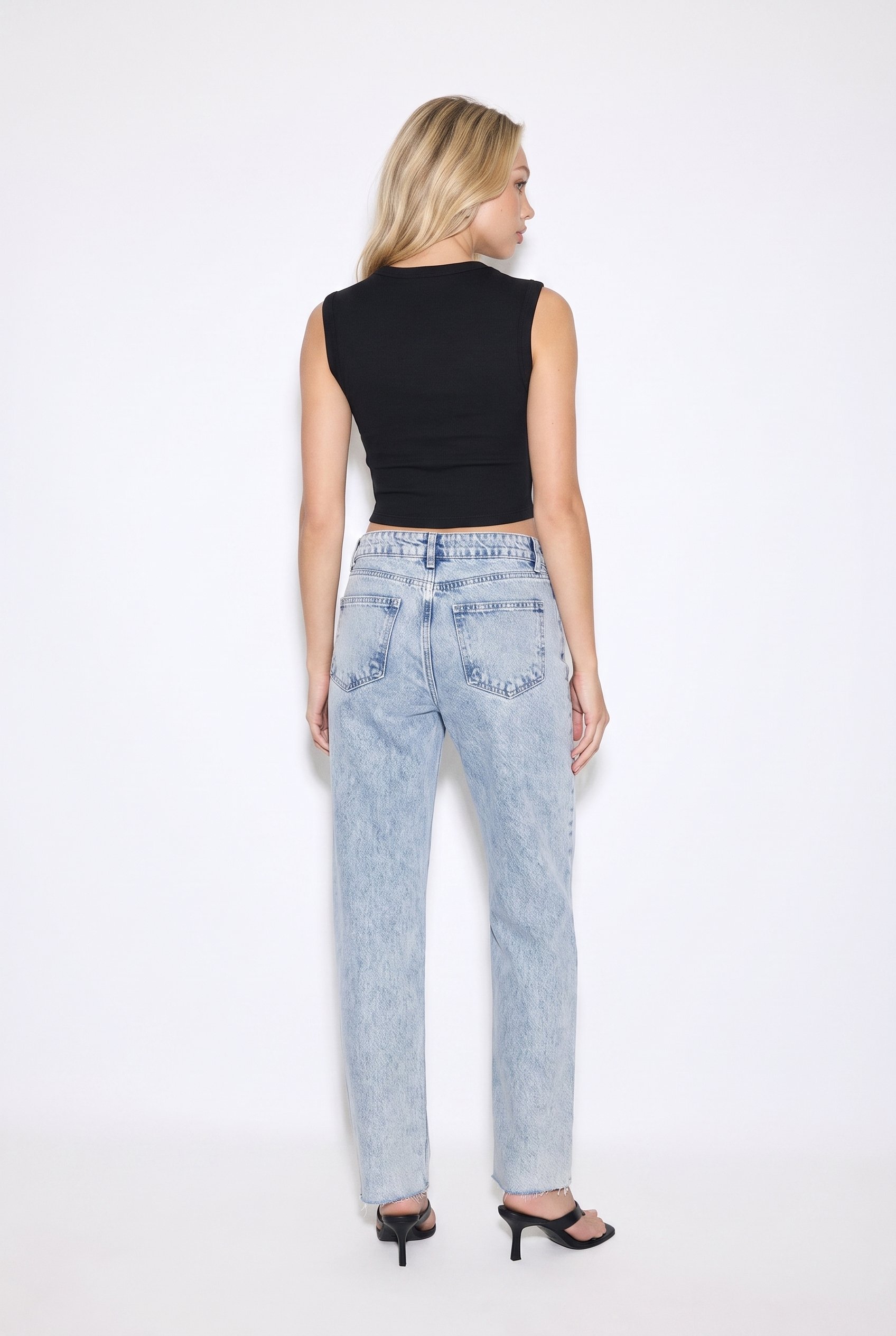 Kadın D96 Straight Crop Jean Buz Mavisi