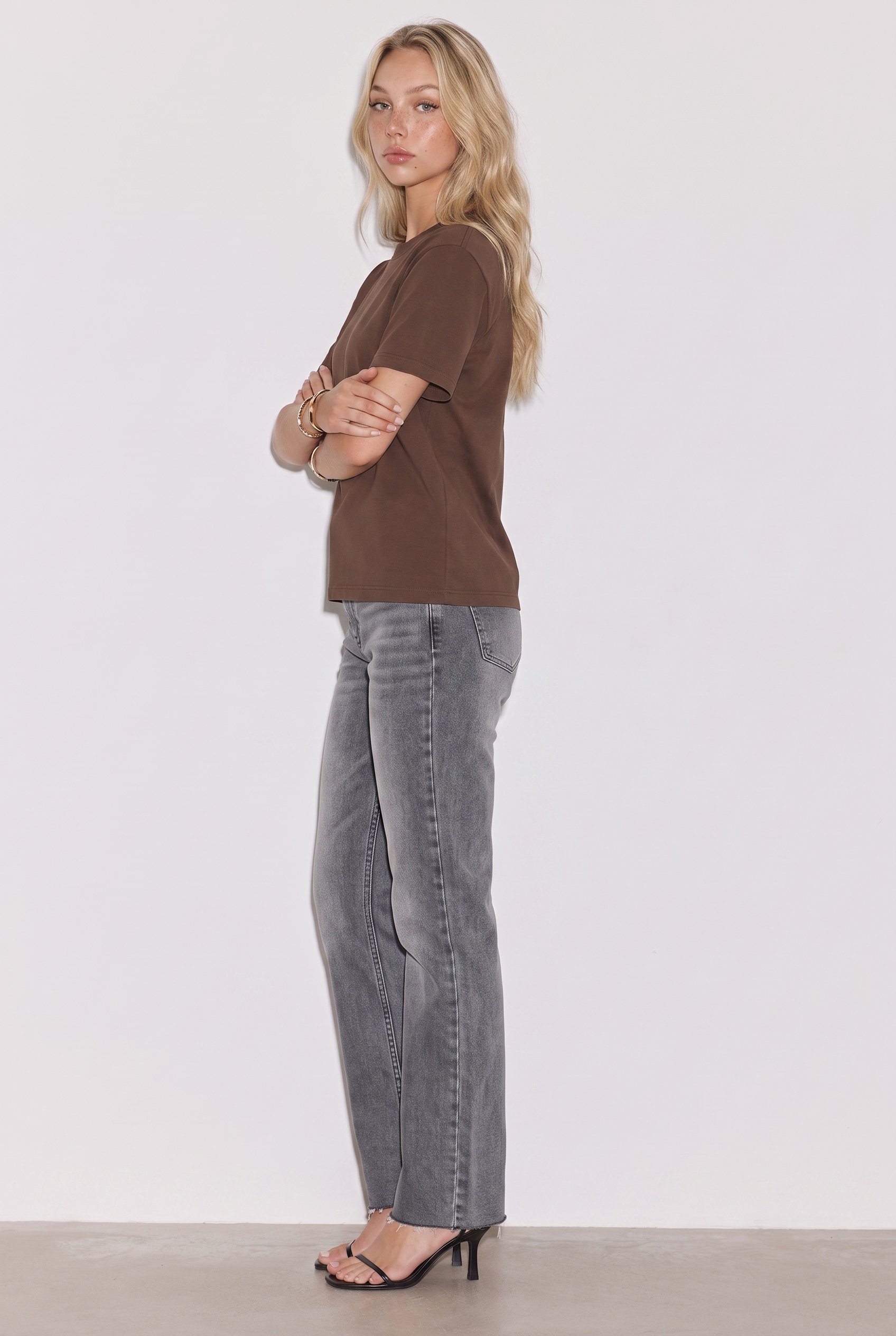 Kadın D96 Straight Crop Jean Gri