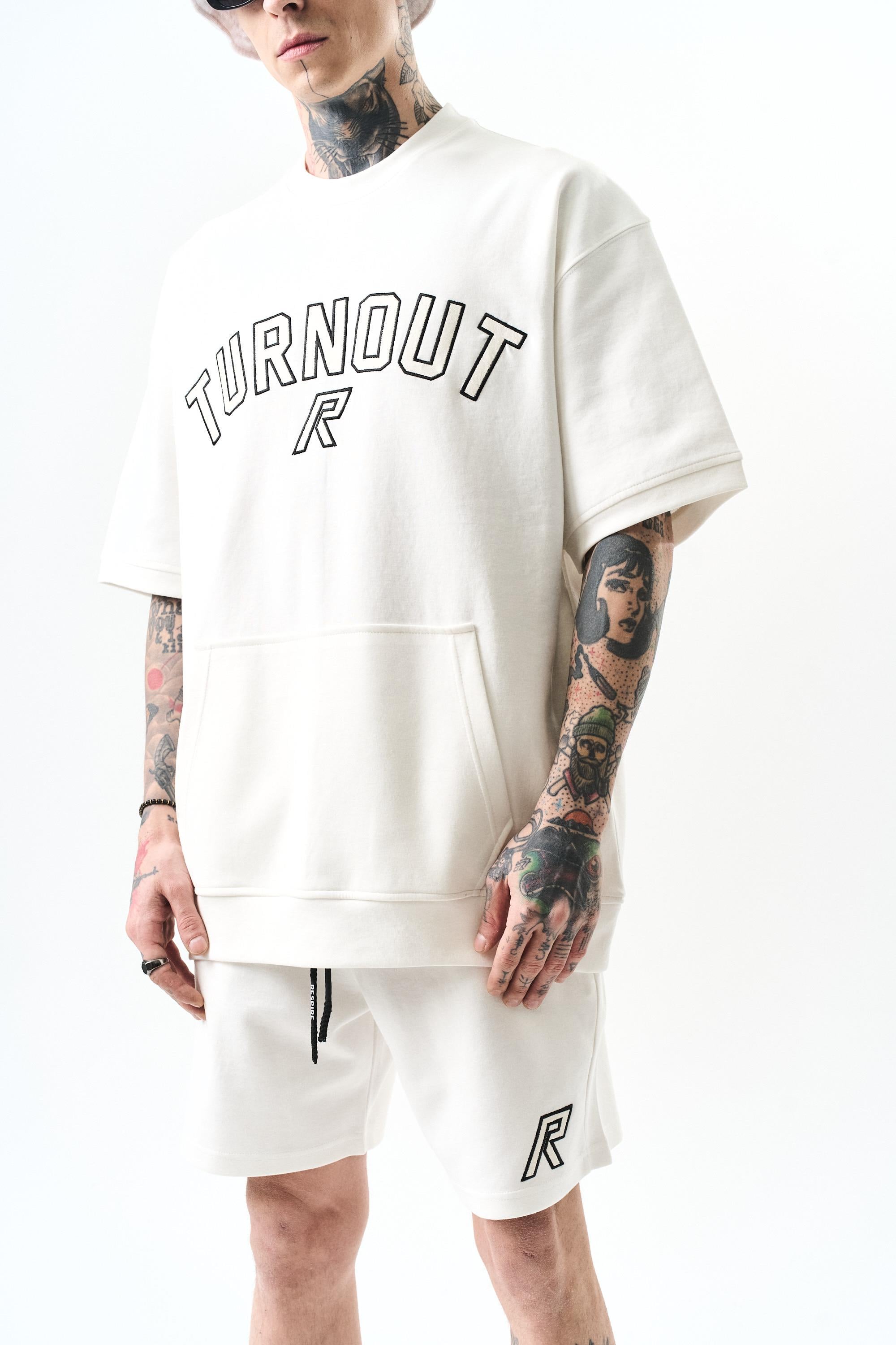 Turnout Nakışlı İnterlok Oversize Şort Takım Ekru