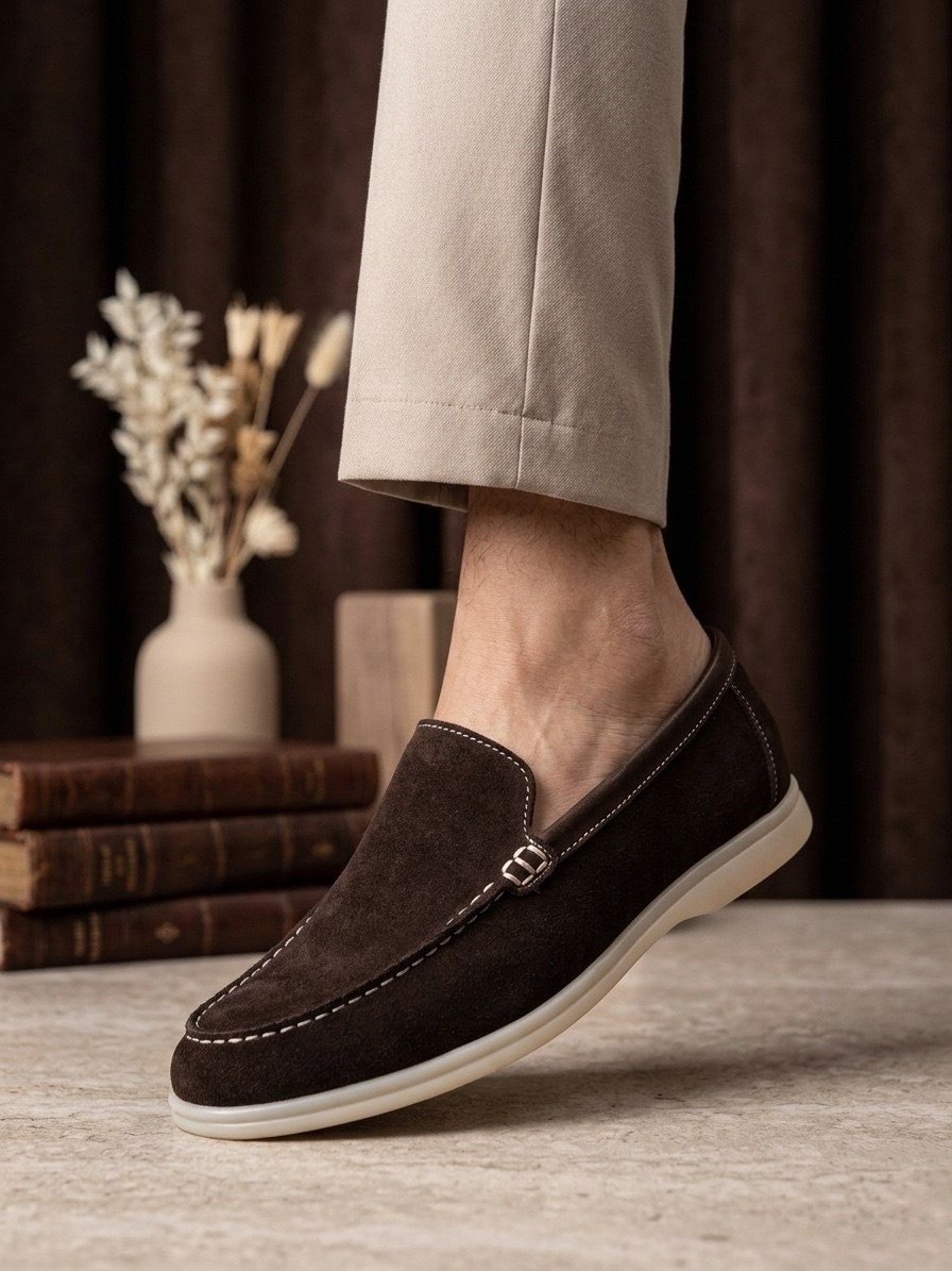 BA0252 %100 İçi Dışı Hakiki Deri Erkek Kahverengi Süet Casual Loafer Termo Taban Ayakkabı