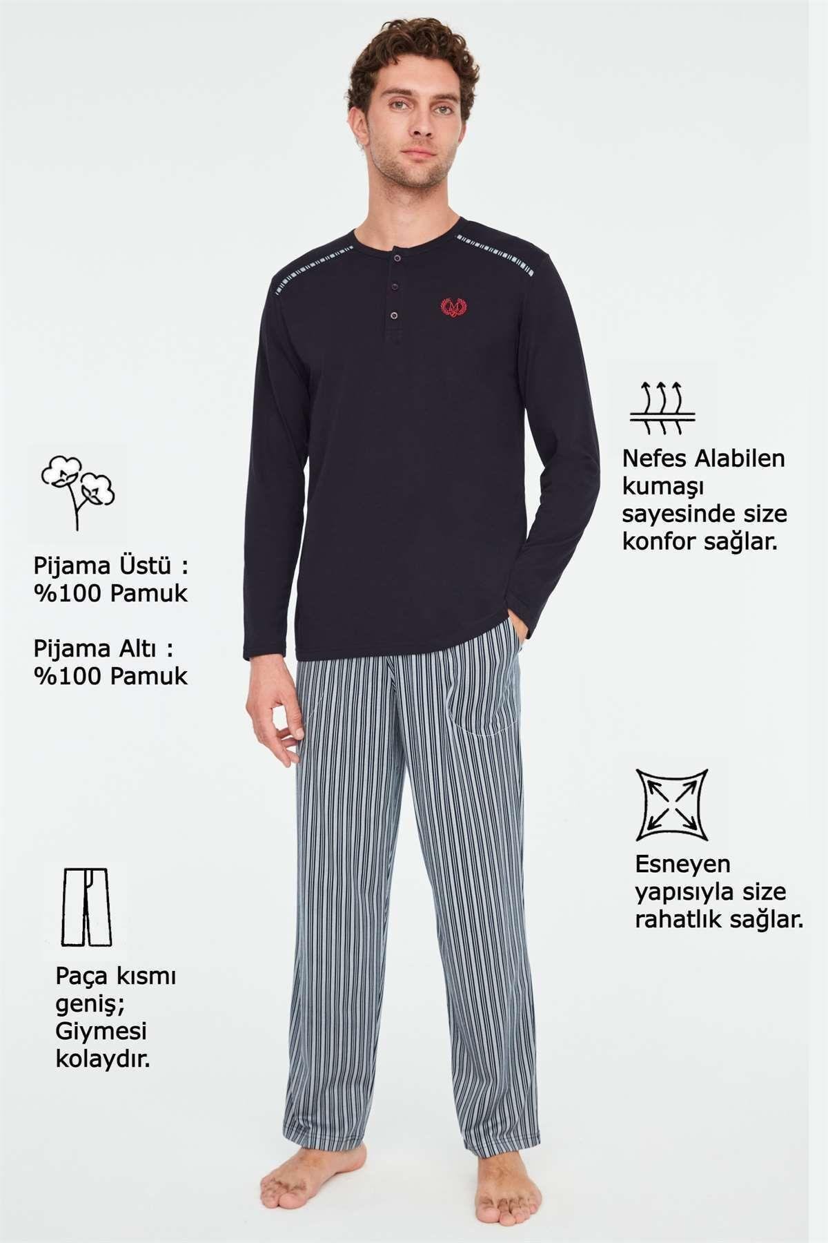 - Erkek Lacivert Battal Pijama Takımı