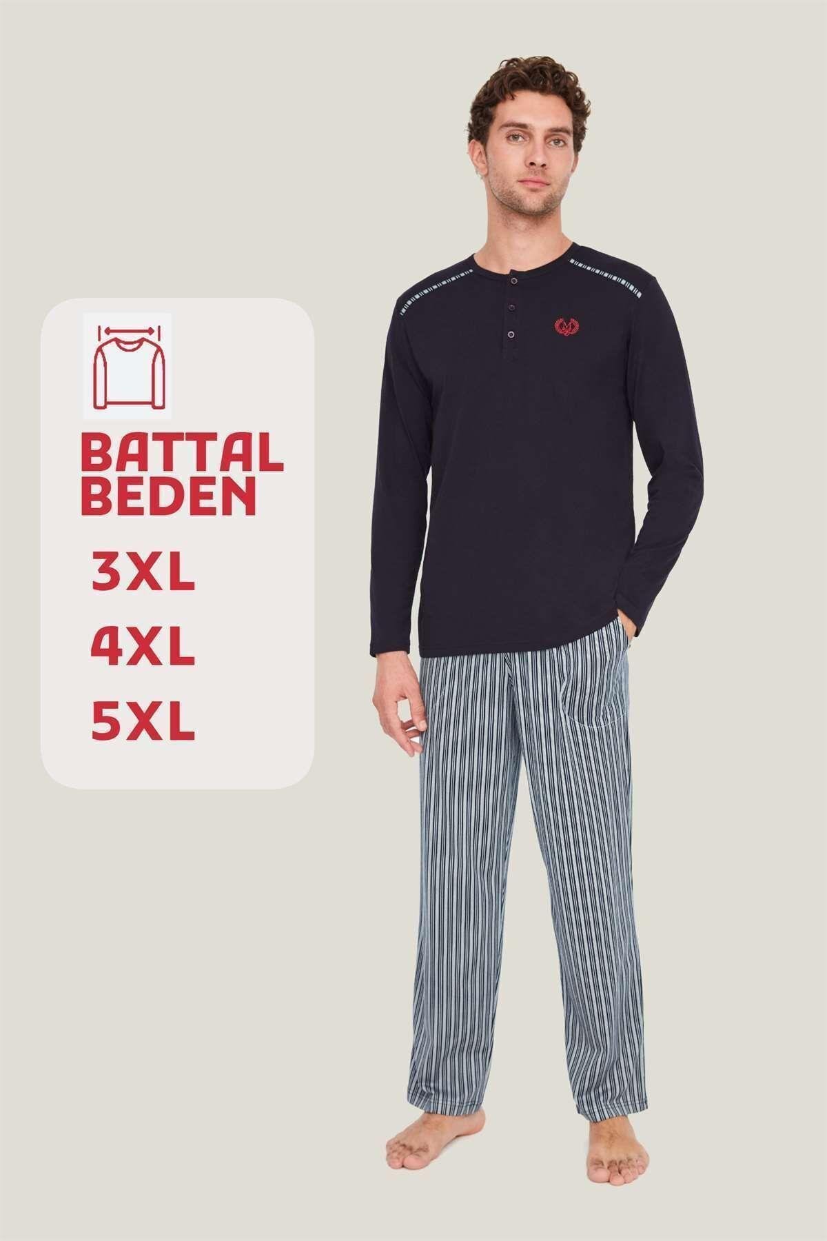 - Erkek Lacivert Battal Pijama Takımı