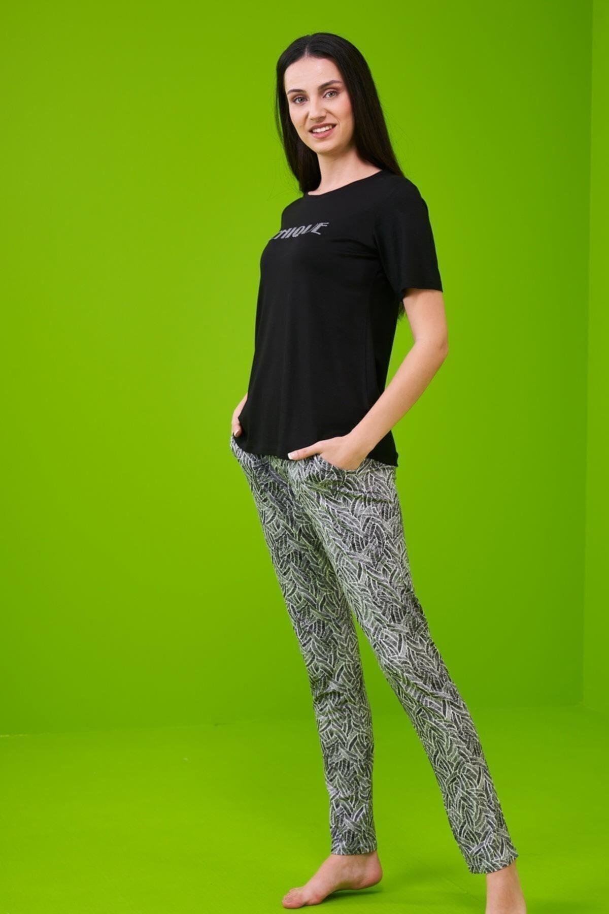 23174 Kadın Desenli Pijama Takım