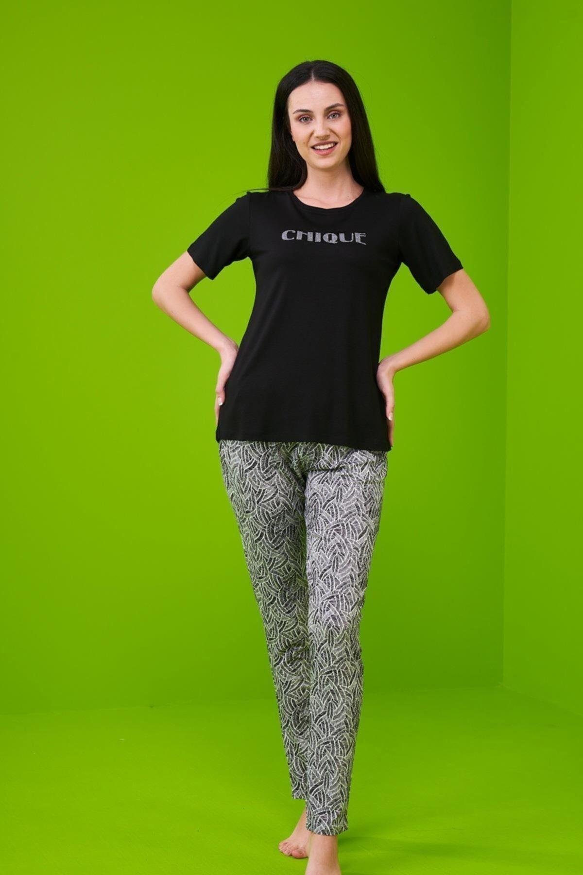 23174 Kadın Desenli Pijama Takım