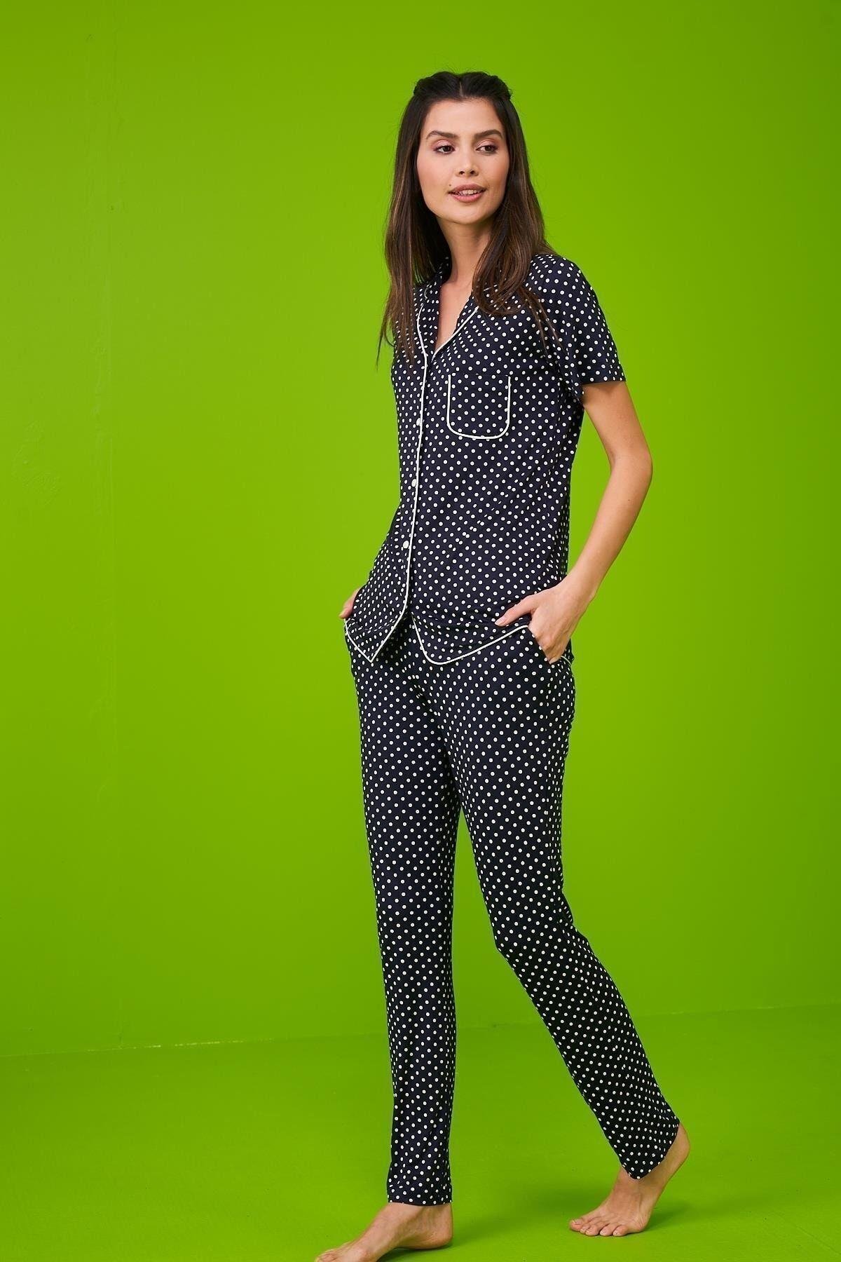 23193 Kadın Düğmeli Puanlı Pijama Takım