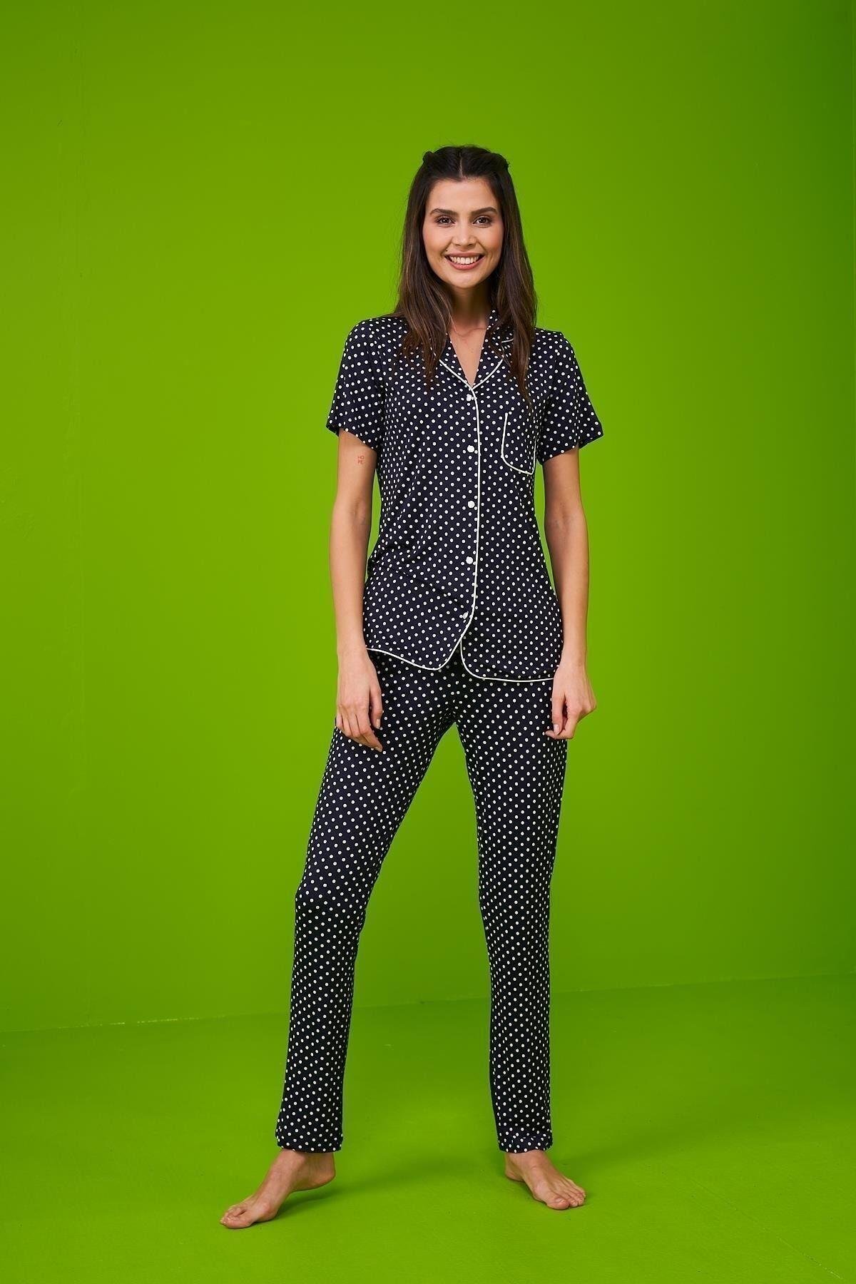 23193 Kadın Düğmeli Puanlı Pijama Takım