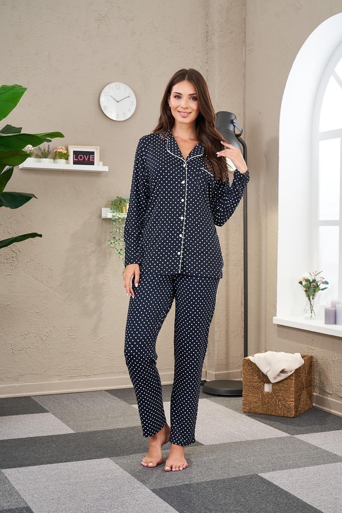 23517 Kadın Puanlı Düğmeli Pijama Takım