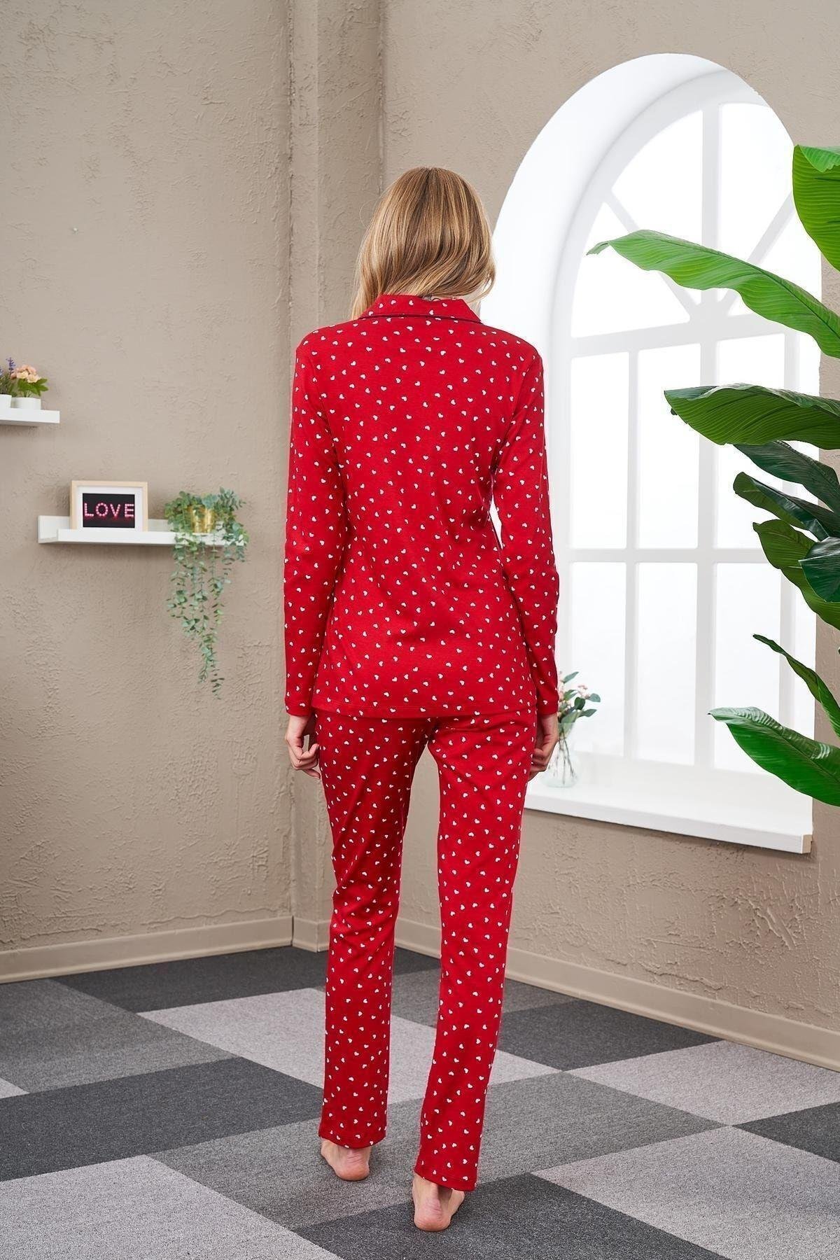 23533 Kadın Desenli Düğmeli Pijama Takım