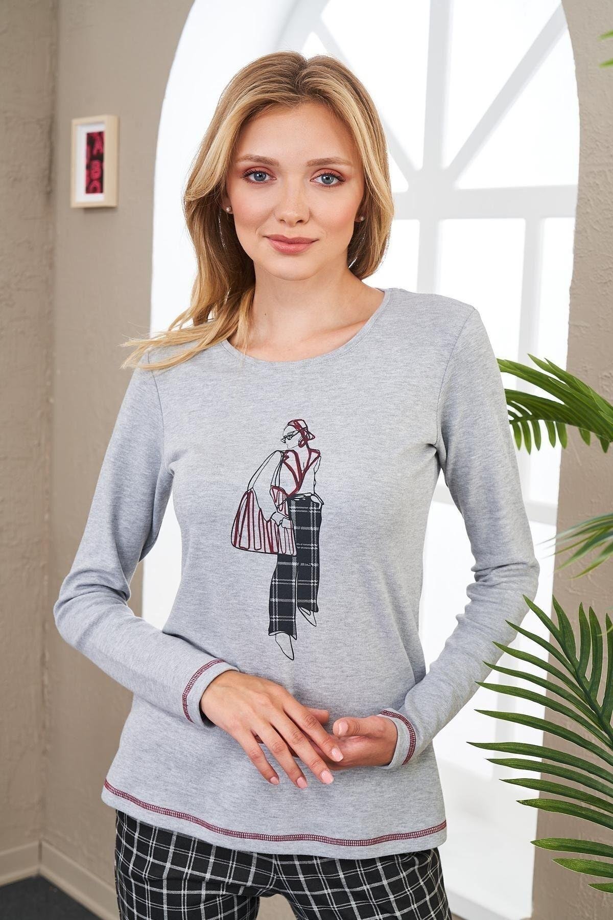 23537 Kadın Desenli Pijama Takım