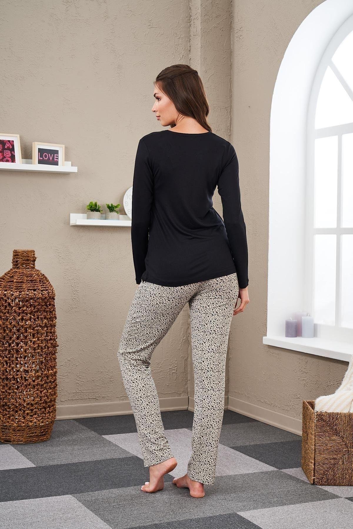 23545 Kadın Desenli Pijama Takım
