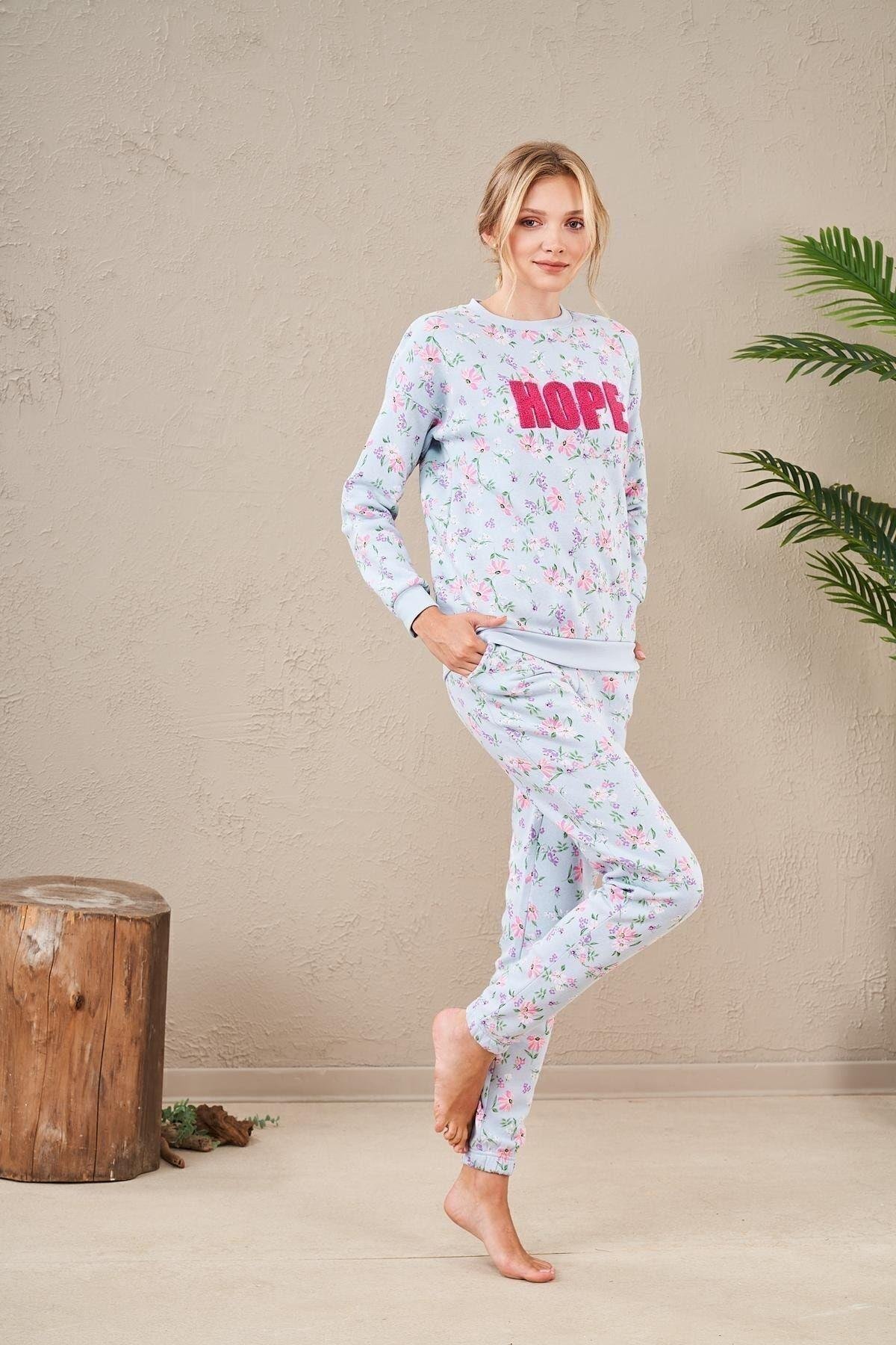 23569 Kadın Desenli Pijama Takım