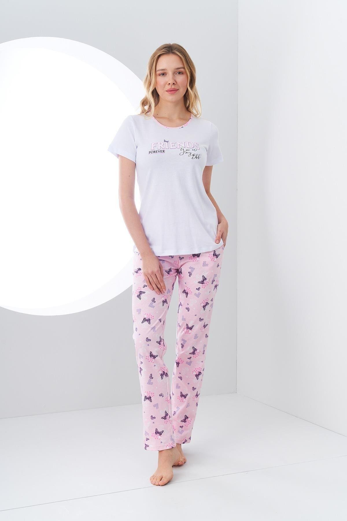 24147 Kadın Baskılı Alt Desenli Pijama Takım