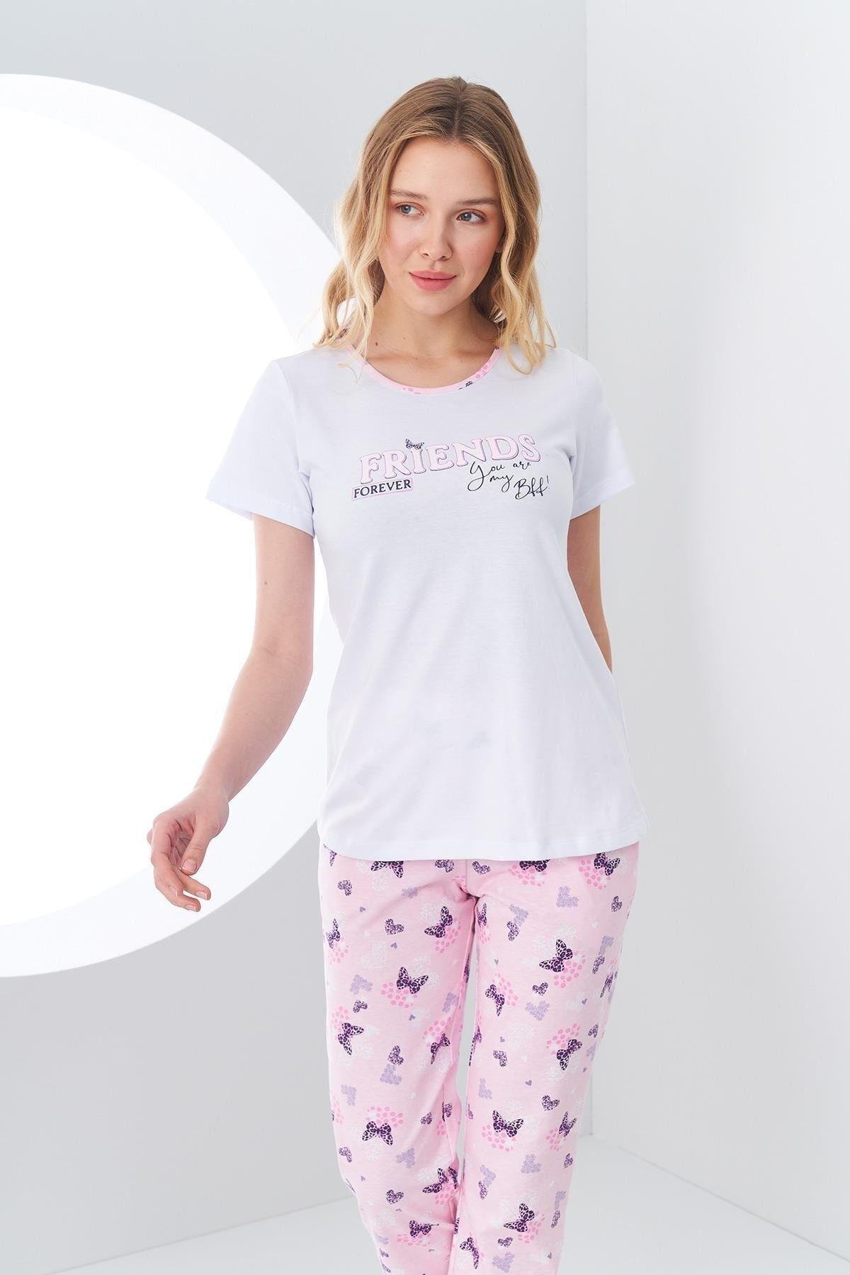 24147 Kadın Baskılı Alt Desenli Pijama Takım