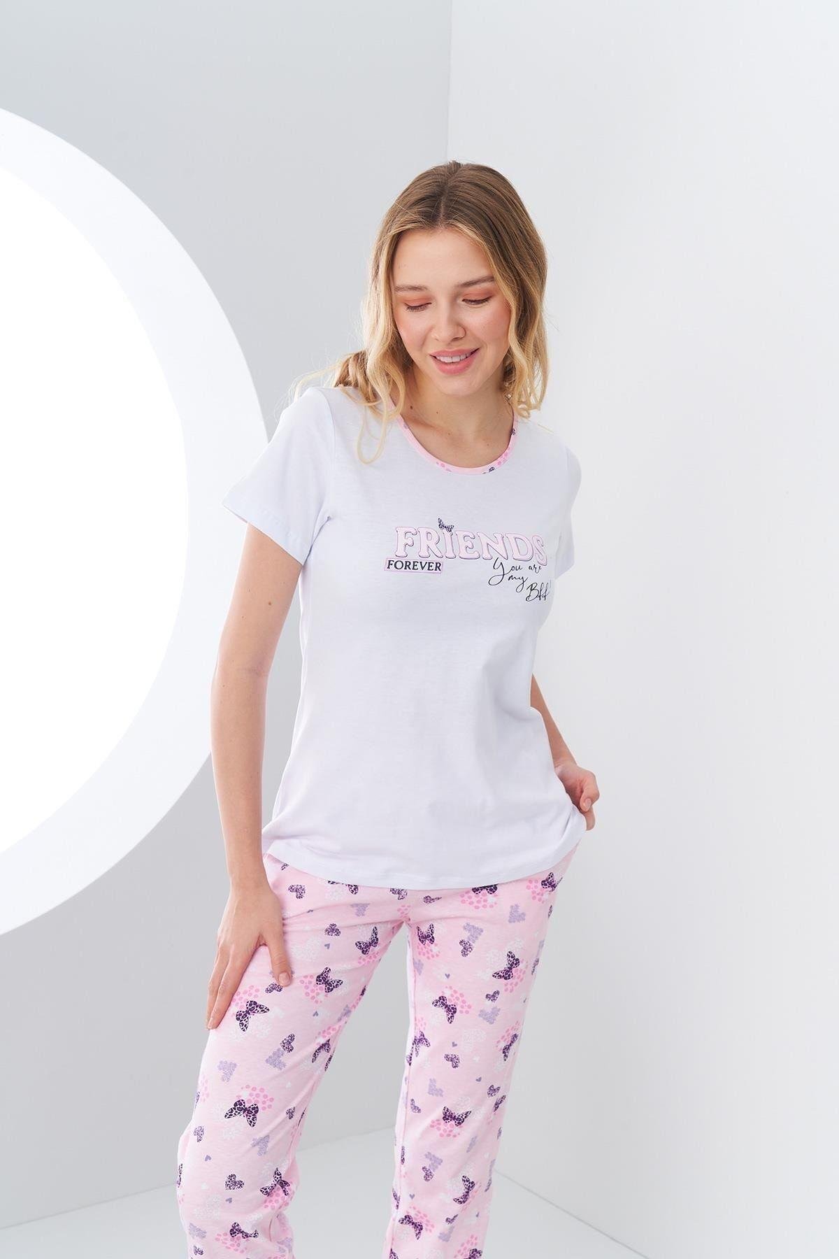 24147 Kadın Baskılı Alt Desenli Pijama Takım