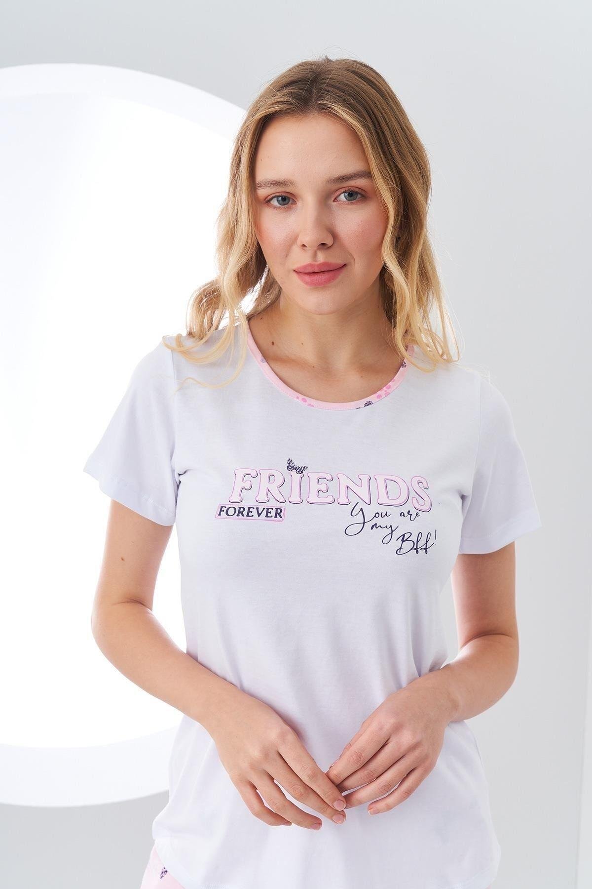 24147 Kadın Baskılı Alt Desenli Pijama Takım