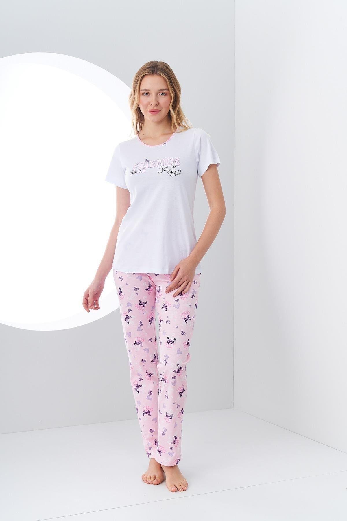 24147 Kadın Baskılı Alt Desenli Pijama Takım