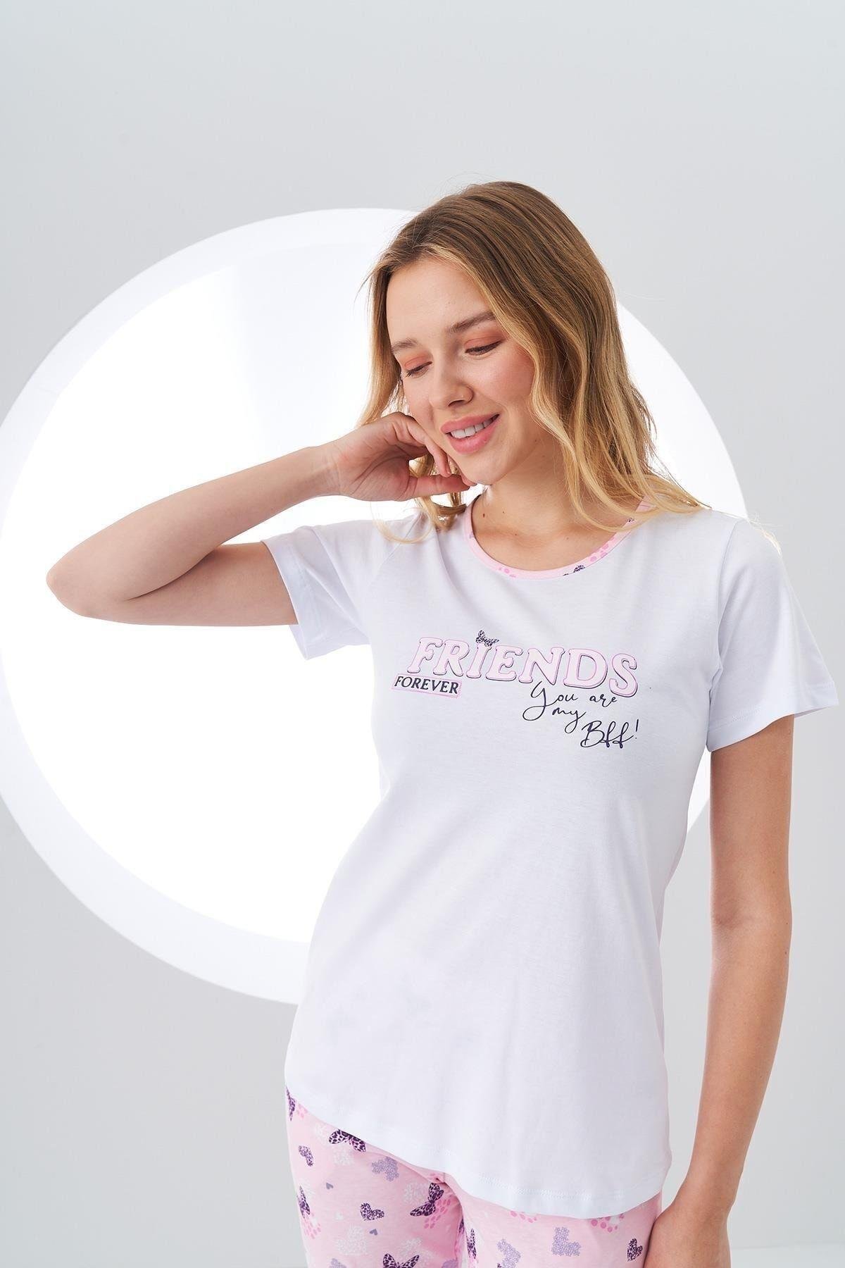 24147 Kadın Baskılı Alt Desenli Pijama Takım