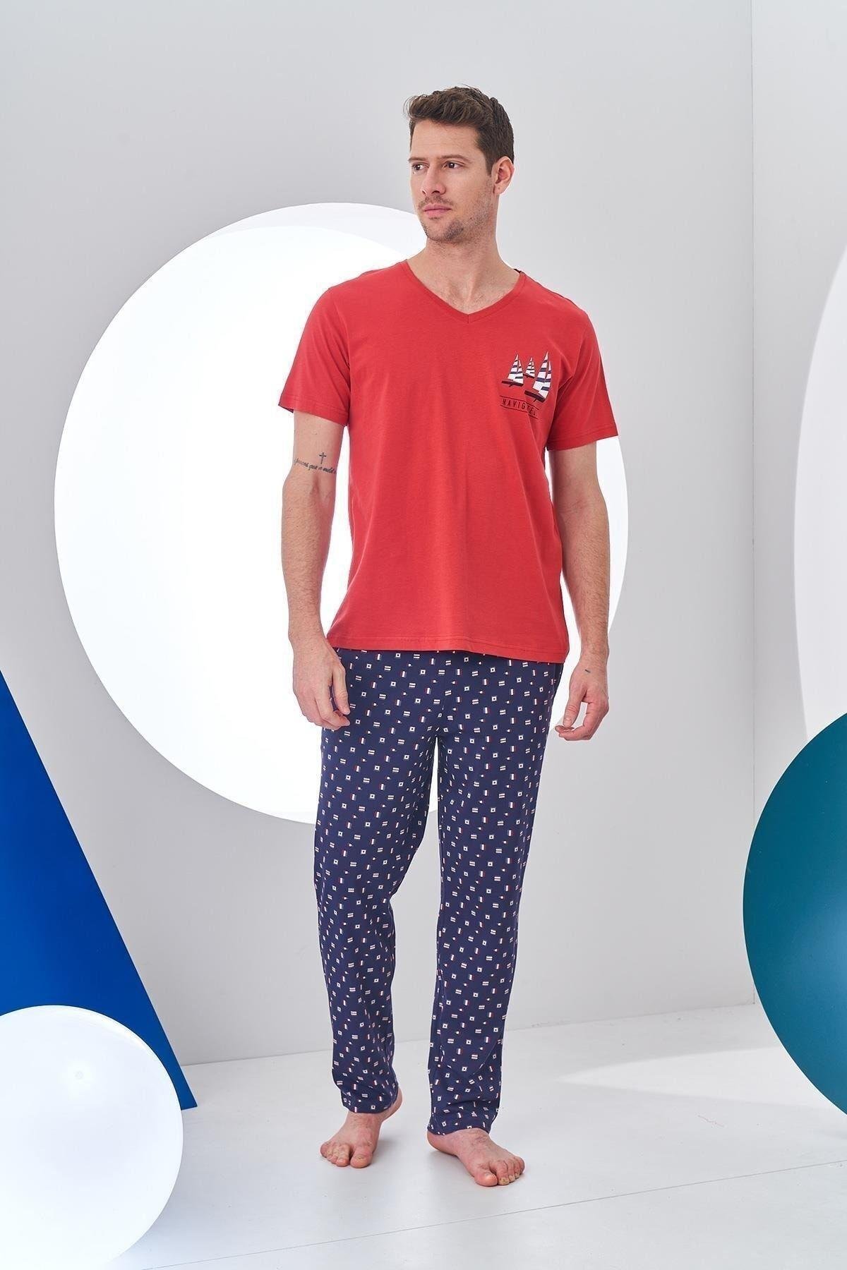 24307 Erkek Desenli Yelken Baskılı Pijama Takım