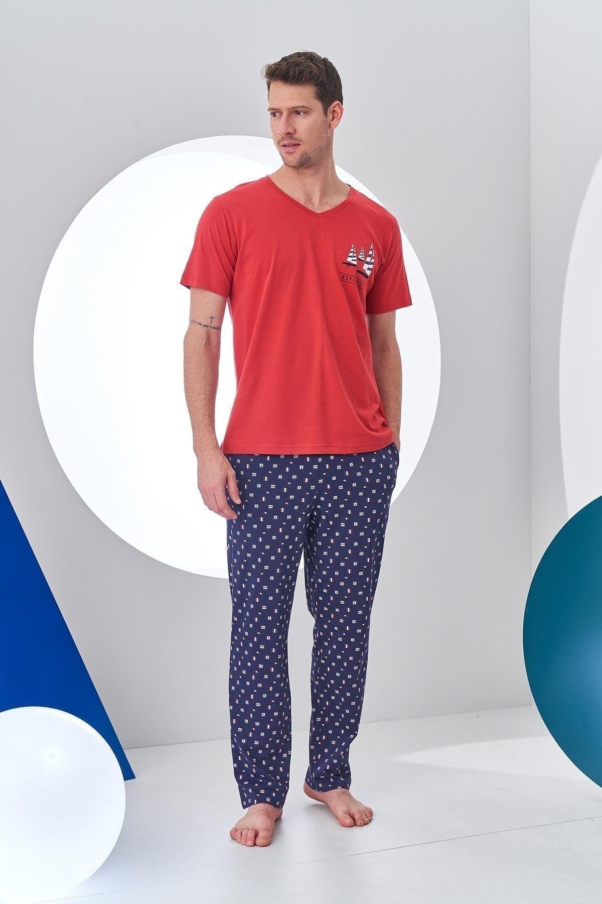 24307 Erkek Desenli Yelken Baskılı Pijama Takım