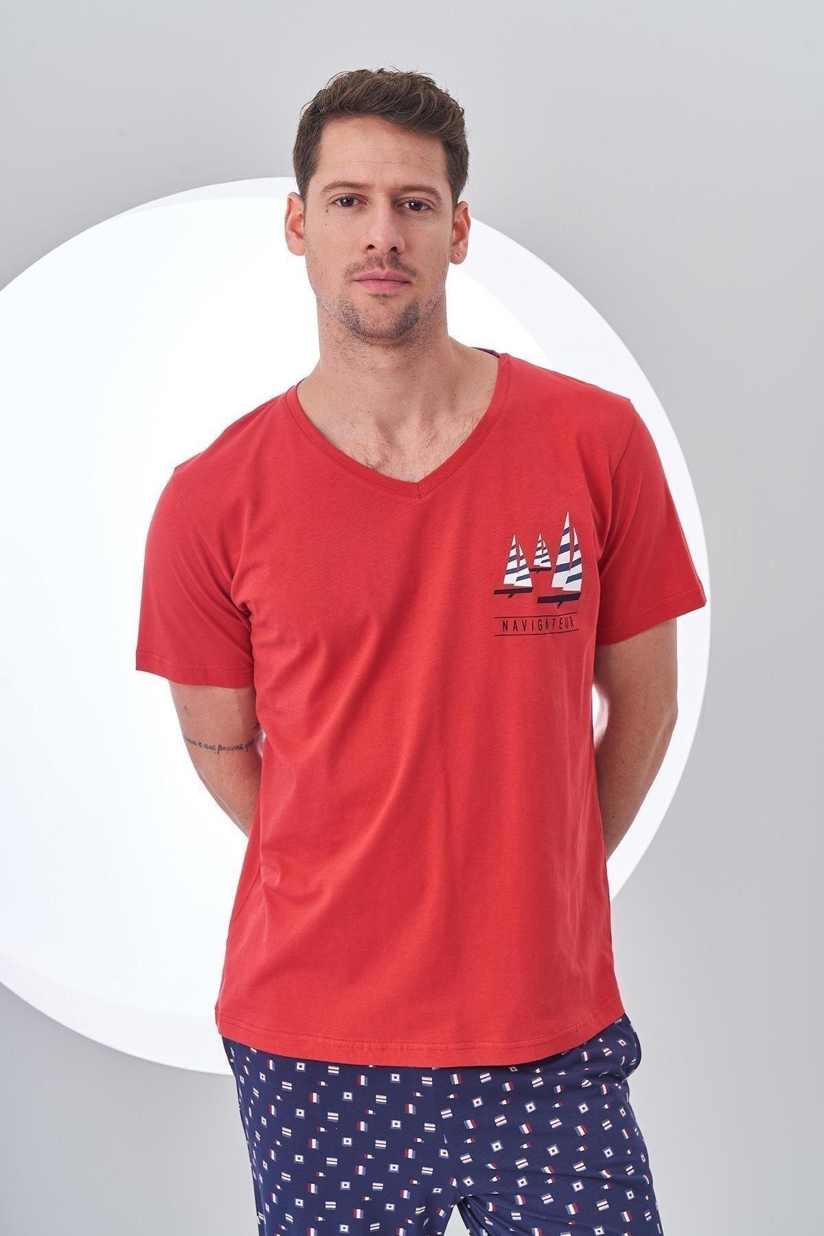 24307 Erkek Desenli Yelken Baskılı Pijama Takım