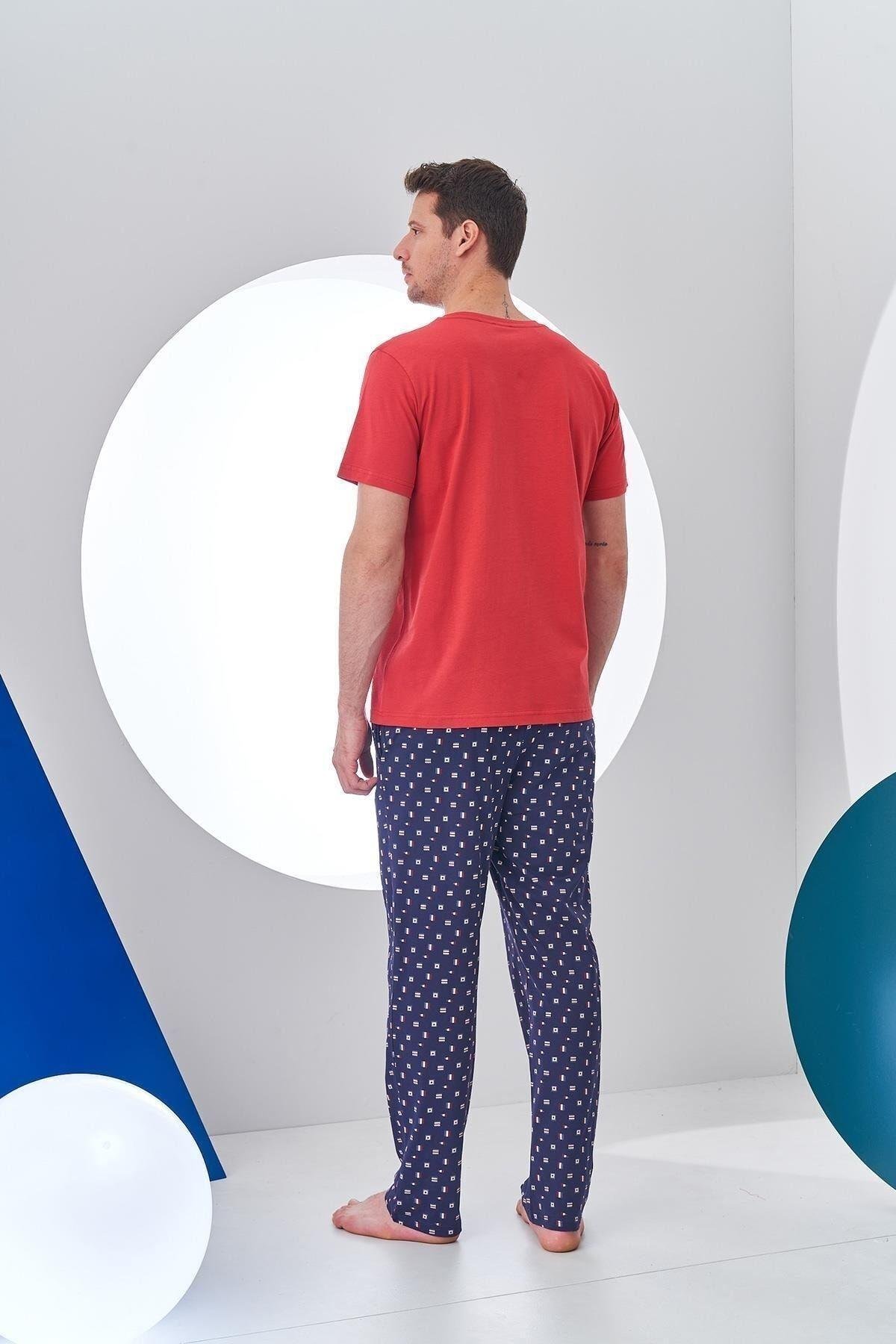 24307 Erkek Desenli Yelken Baskılı Pijama Takım