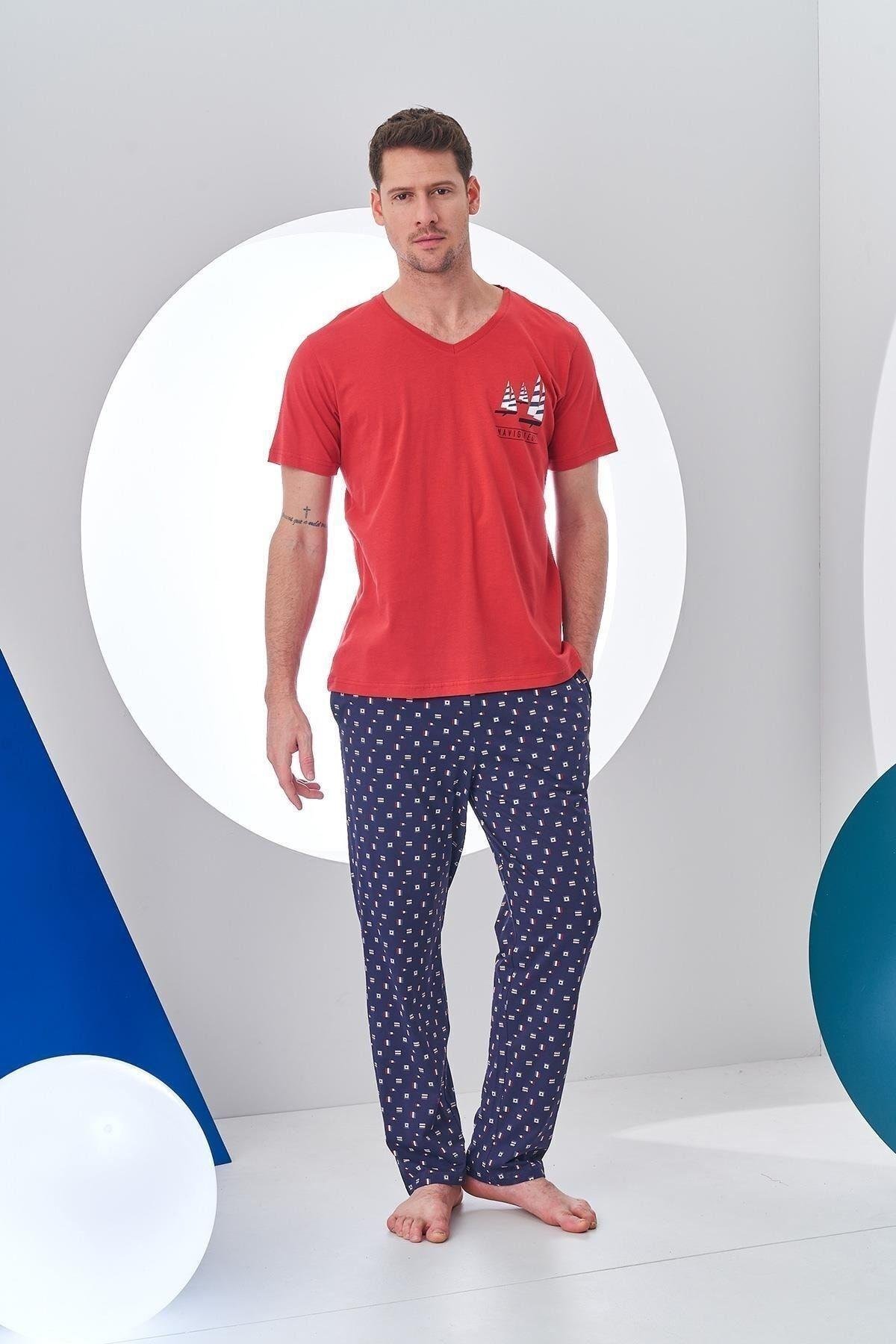 24307 Erkek Desenli Yelken Baskılı Pijama Takım