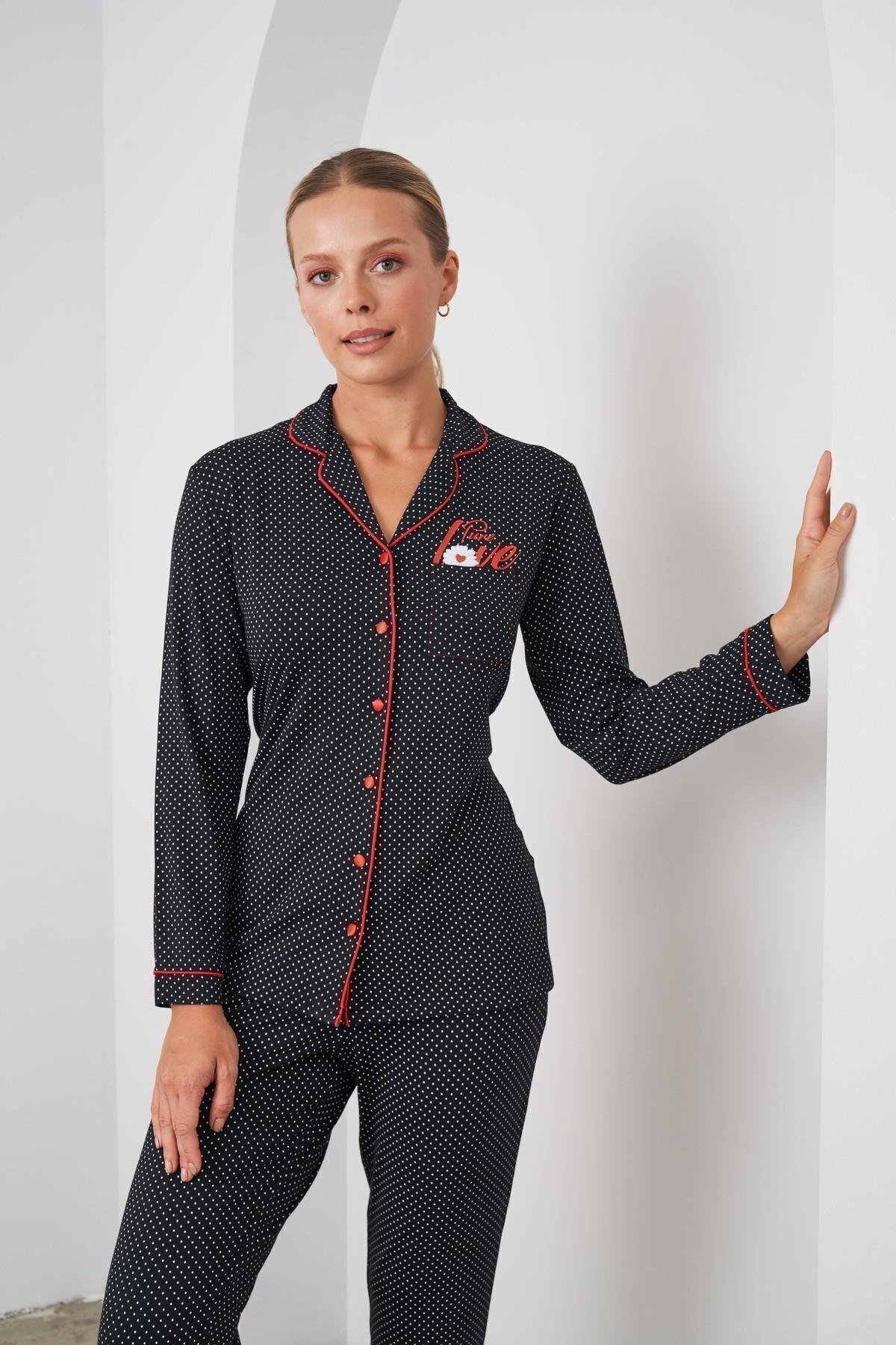 24531 Kadın Düğmeli Puanlı Pijama Takım