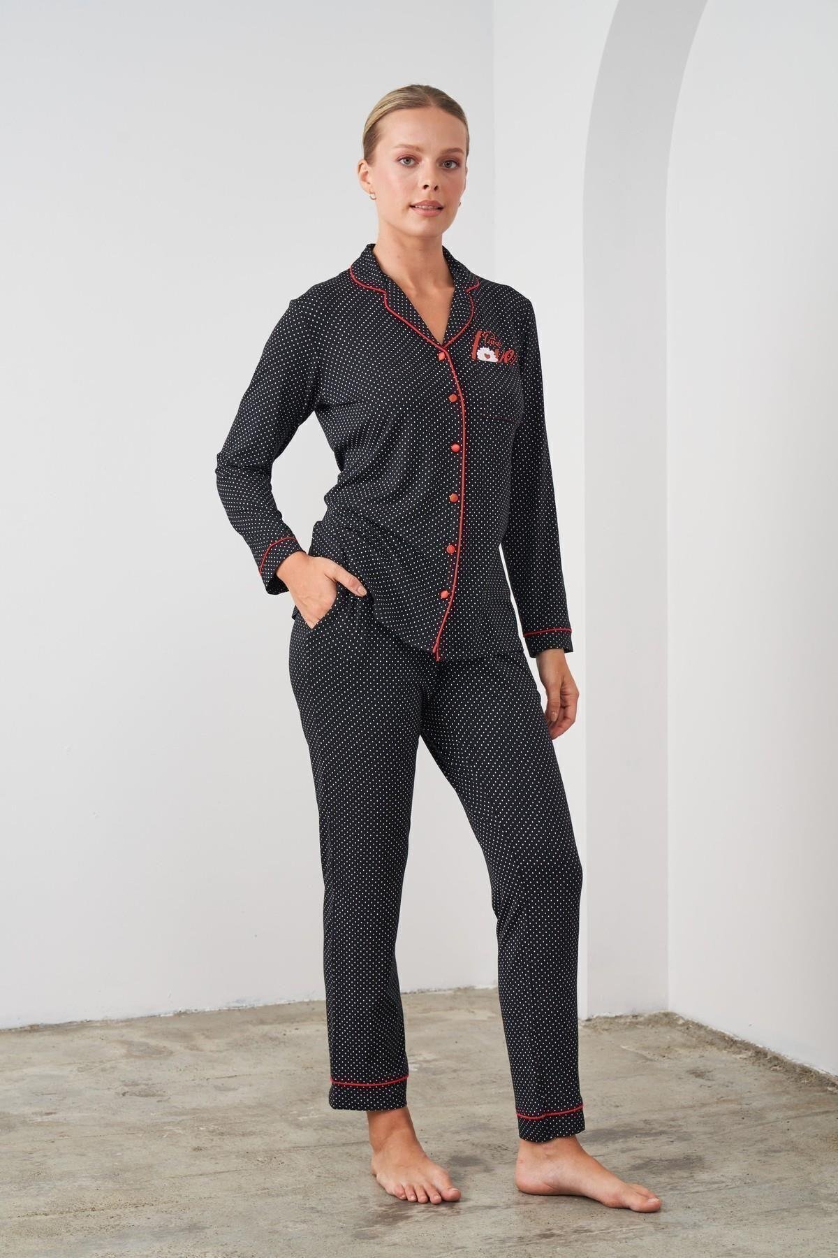 24531 Kadın Düğmeli Puanlı Pijama Takım