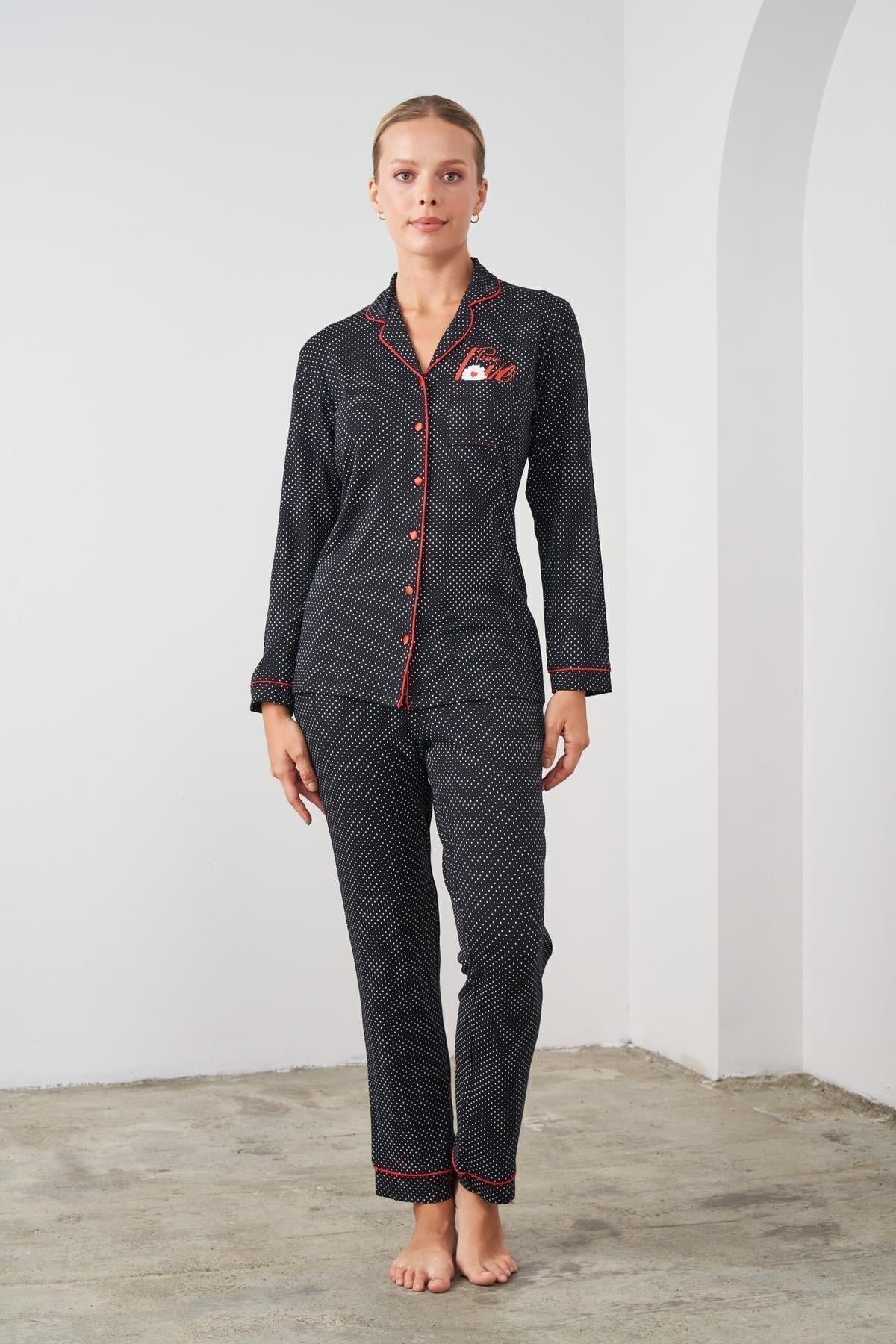 24531 Kadın Düğmeli Puanlı Pijama Takım